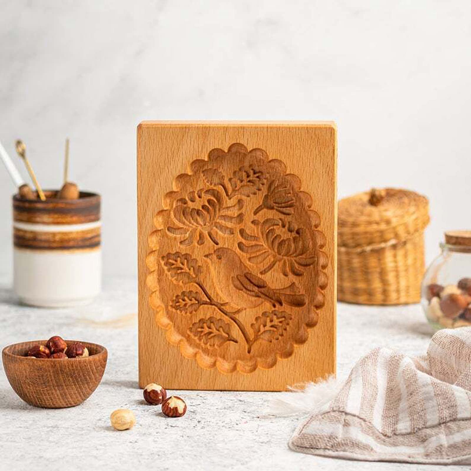 Keksausstecher, Plätzchenformen aus Holz, Kekse, umweltfreundlich geschnitzte Shortbread-Stempelprägung for Muffin-Mondkuchen, Plätzchenkekse