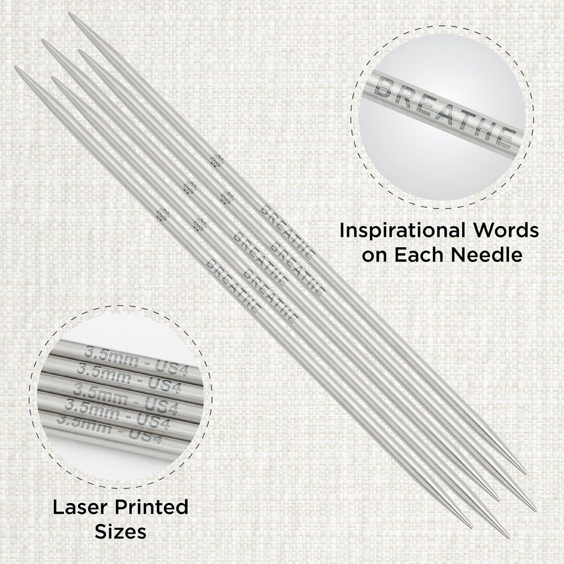 KnitPro The Mindful Collection Double Pointed Needles 8" (20cm), Silver, 3.50mm - Image 2