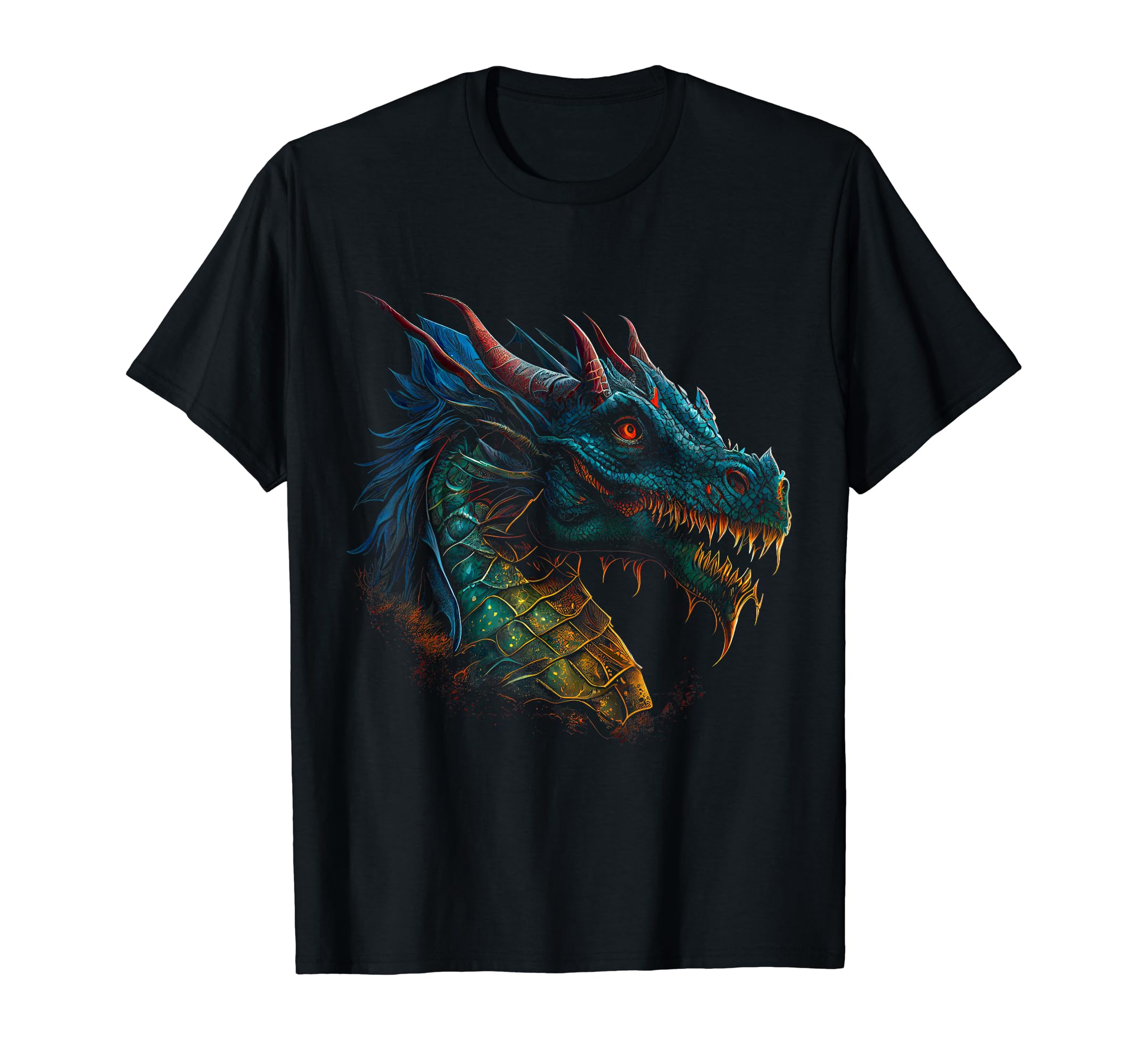 Fantasy Art Dragon Drawings and PaintingsBeautiful Blue & Red Dragon Lover Fantasy Art Sharp Teeth T-ShirtOEKO-TEX STANDARD 100
