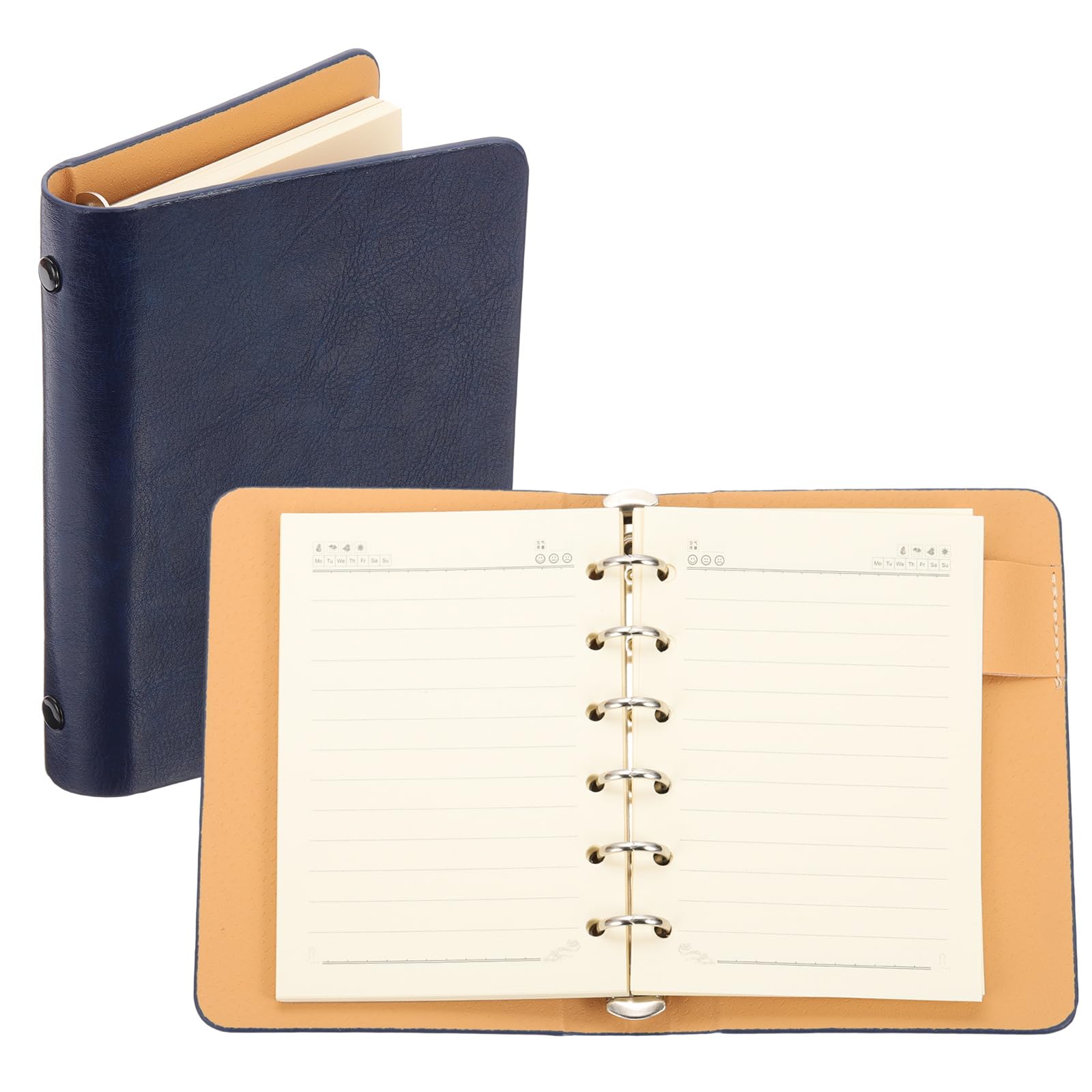 PATIKIL 6 Ring Binder Cover, A7 Leather Notebook Binder Mini Refillable Loose Leaf Personal Planner with 50 Sheets Line Paper, Blue
