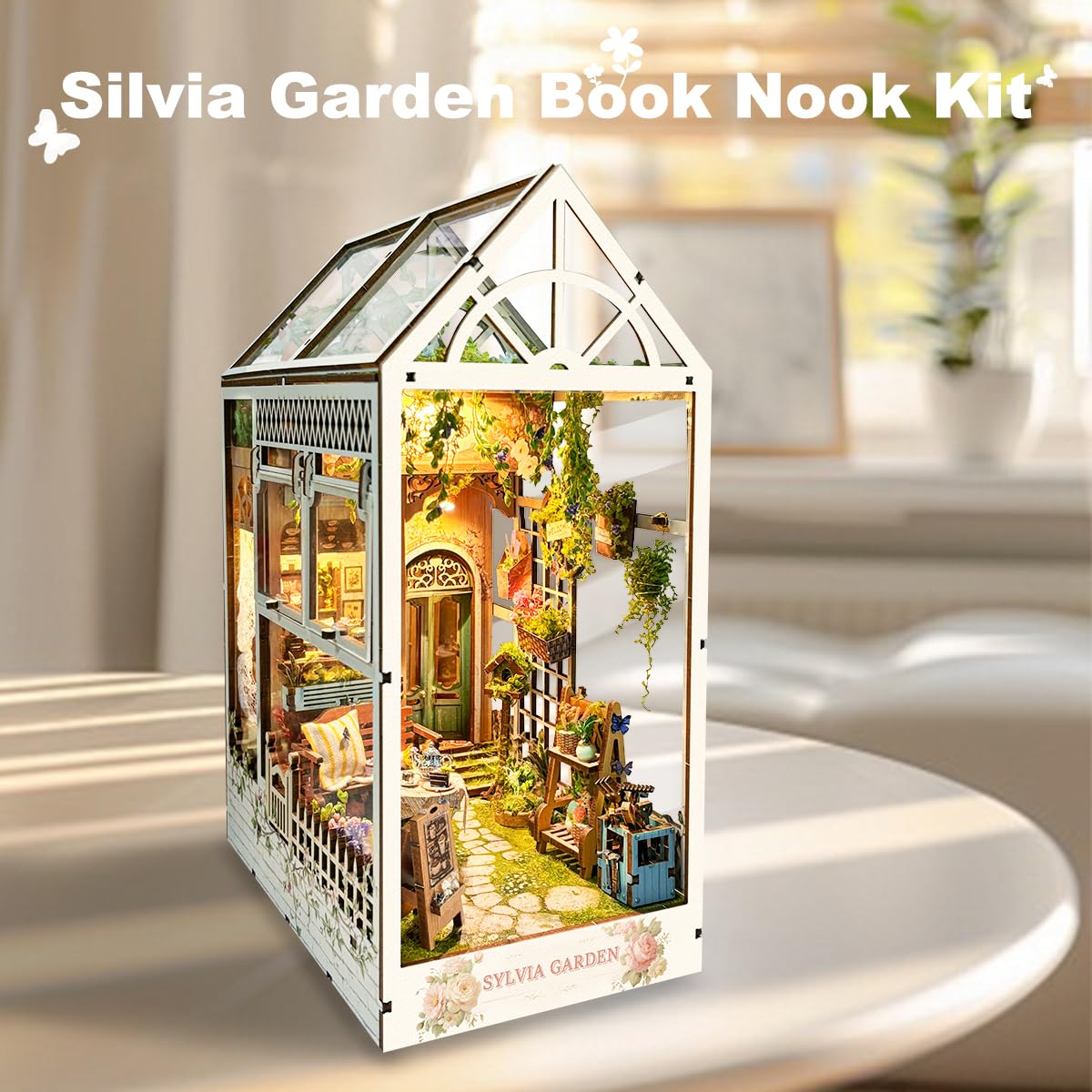 STRUCWOOD LED DIY Book Nook Kit, Book Nook Kit Garden House, Miniature Dollhouse Kit - Image 2