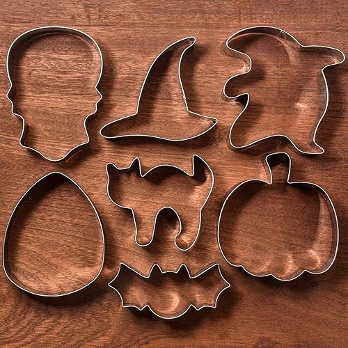 Miniatura 4 de LILIAO Juego de cortadores de galletas de Halloween, 7 piezas, cortadores de calabaza, calavera, murciélago, fantasma, sombrero de bruja, maíz de