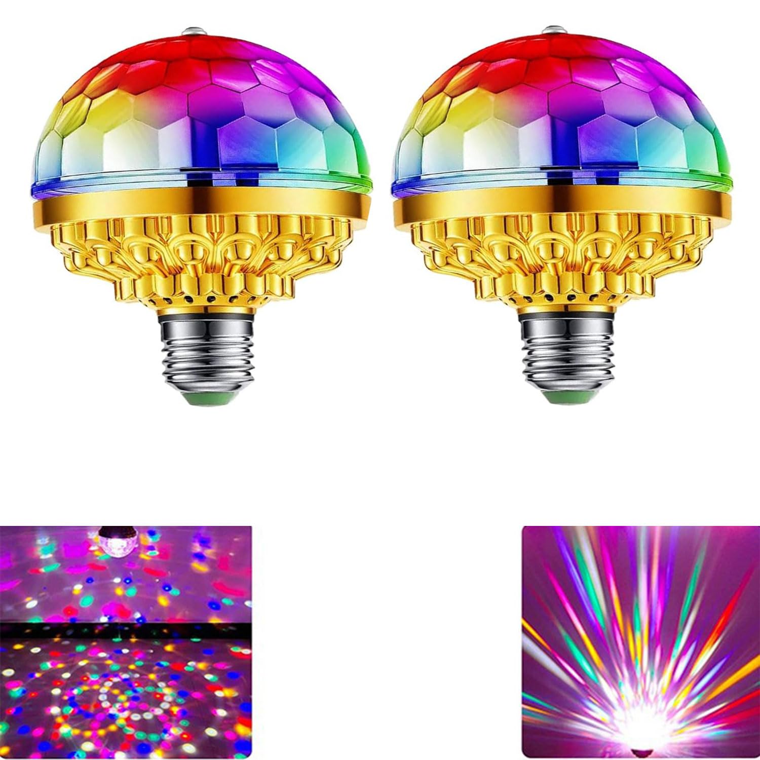 HAASHADA Rotating Magic Ball Light Colorful Disco Light Bulb, AC 85-265V E26/E27 Magic Ball RGB Multi-Colored LED Stage Light for Home Parties Dance (2 Pack)