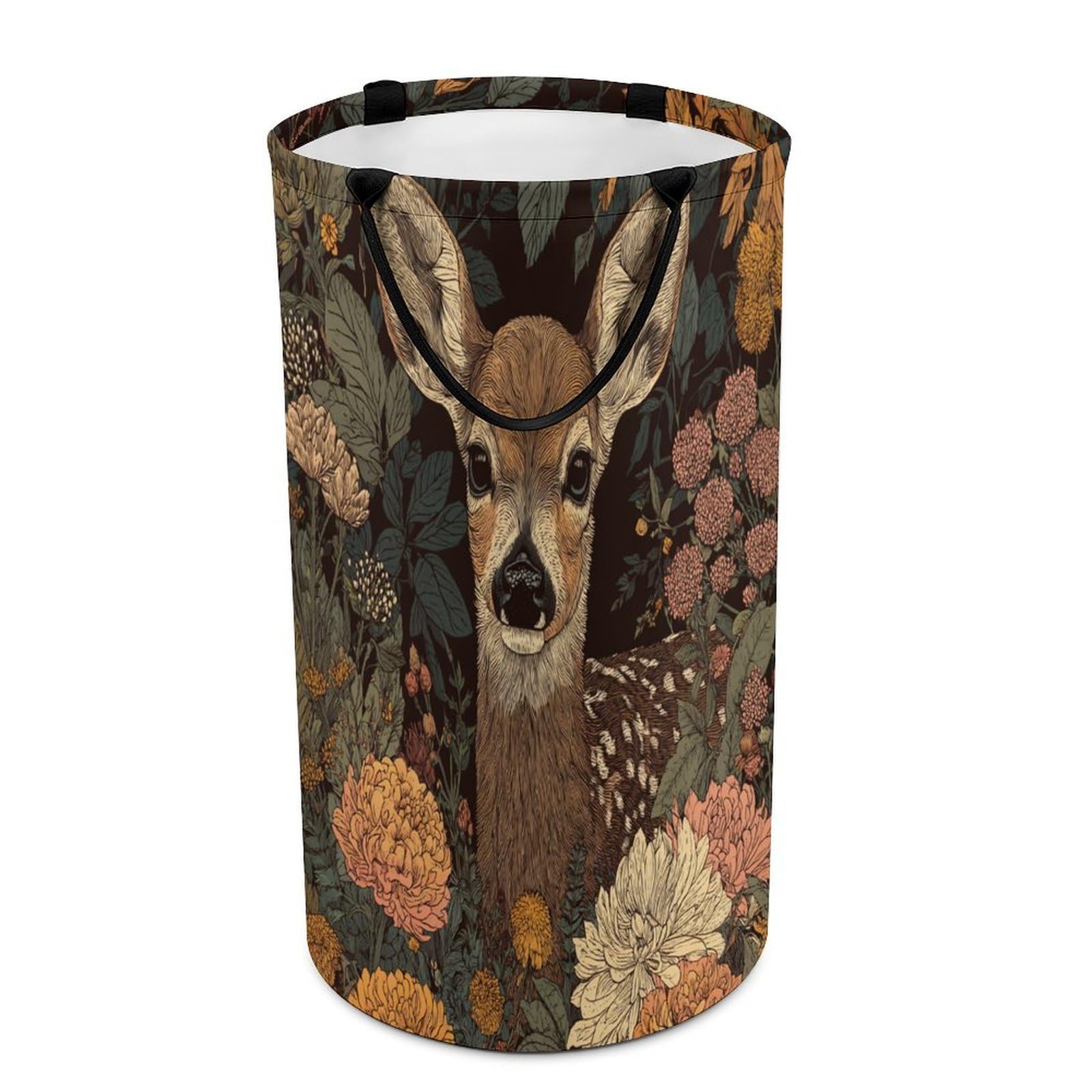 LUYYSKY Classic Beautiful Cute Deer Versatile Storage Laundry Basket, Retro Watercolor William Morris Botanical Floral Animal Elk Large Capacity Bathroom Hamper With Handle