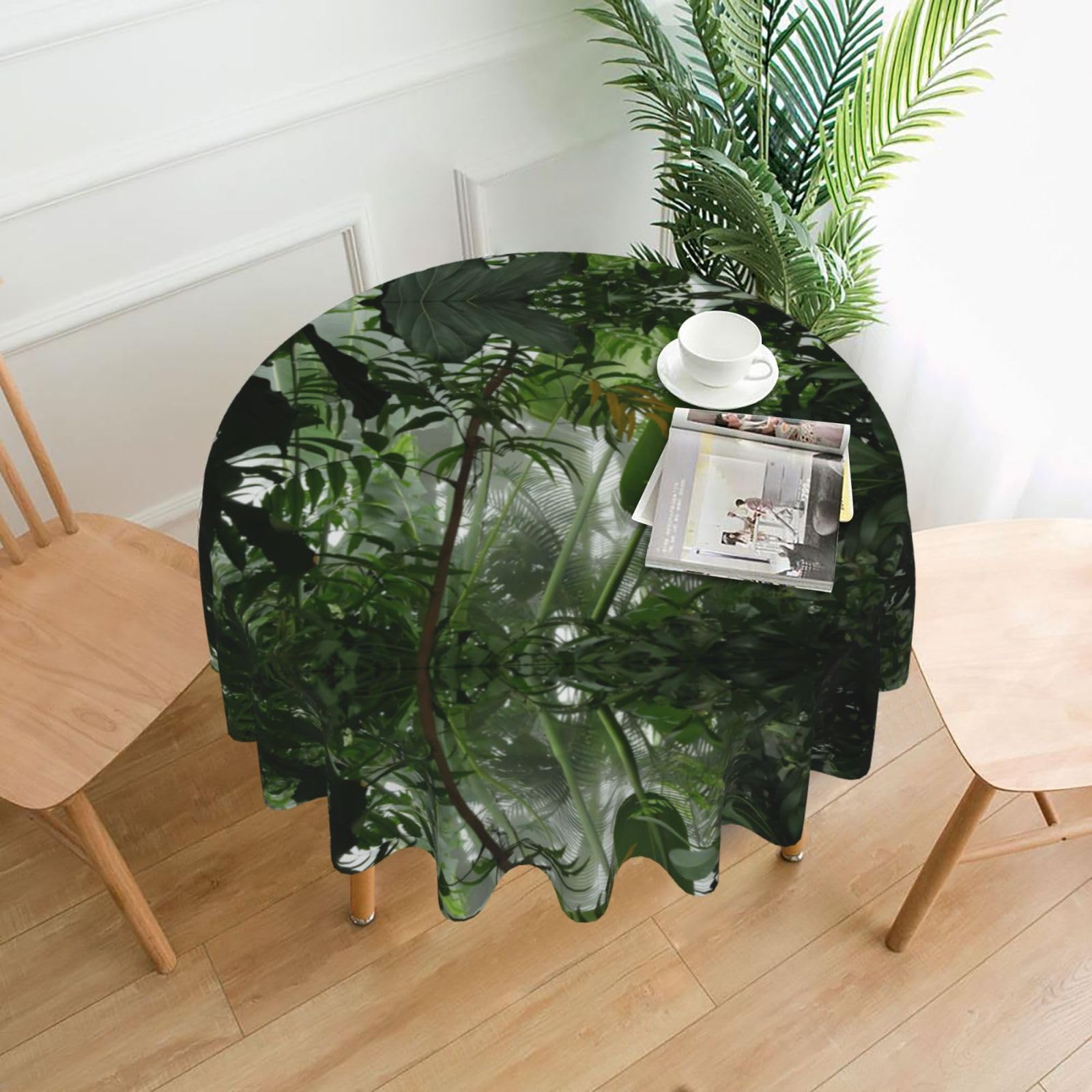 HLSBSSL Tropical Rainforest Jungle Scene Printed round decorative tablecloth, 60 inches, suitable for various tables in the living room, dining room, coffee table, etc.