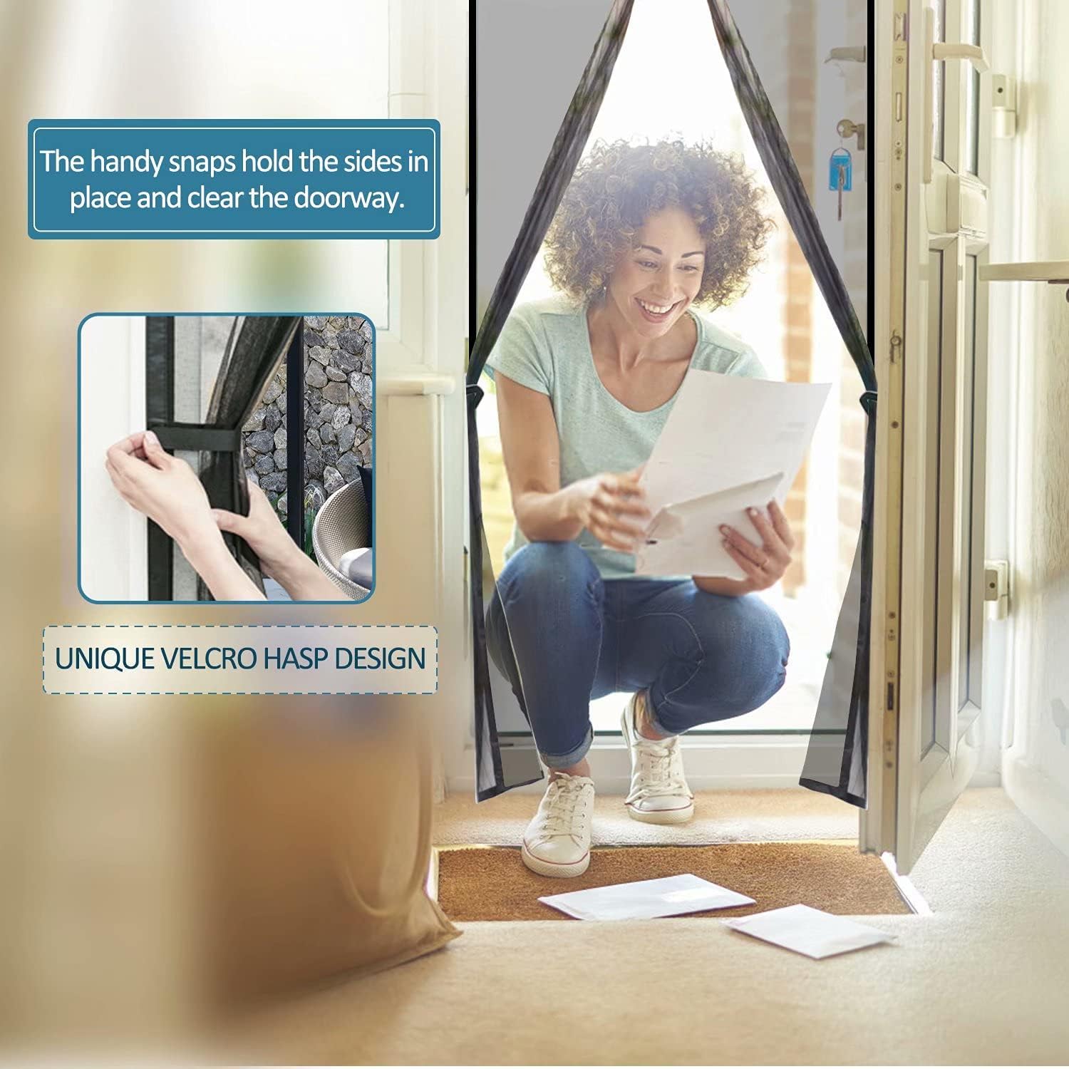 Magnetic Screen Door Fits Door Size 46"x79" Snap on Screen Door Magnets Mesh Screen Curtain Sliding Door Mosquito Door Net with Heavy Duty for Frech Door/Entry Door/Interior Door/Patio Door