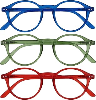 OPULIZE REY Lunettes de Lecture - Lot de 3 - Montures Rondes Rétro - Bleu Mat, Vert, Rouge - Hommes Femmes - Charnières à Ressort - RRR56-36Z - +2.50