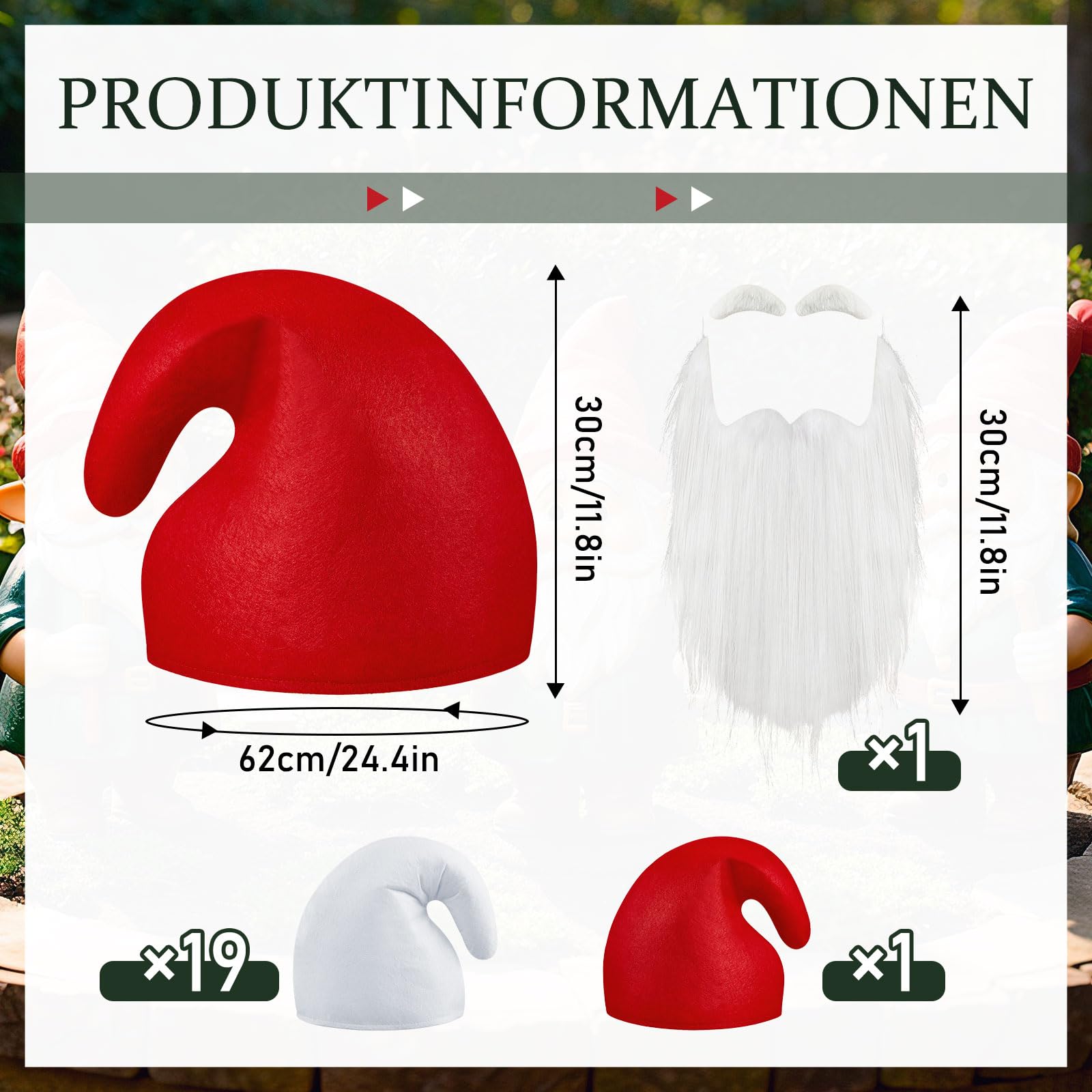 Jadive Chapeaux Nains avec Barbe et Sourcils Bonnet de Nains Chapeaux de Gnome Adulte Costume de Groupe Amusant pour Carnaval Halloween Noël