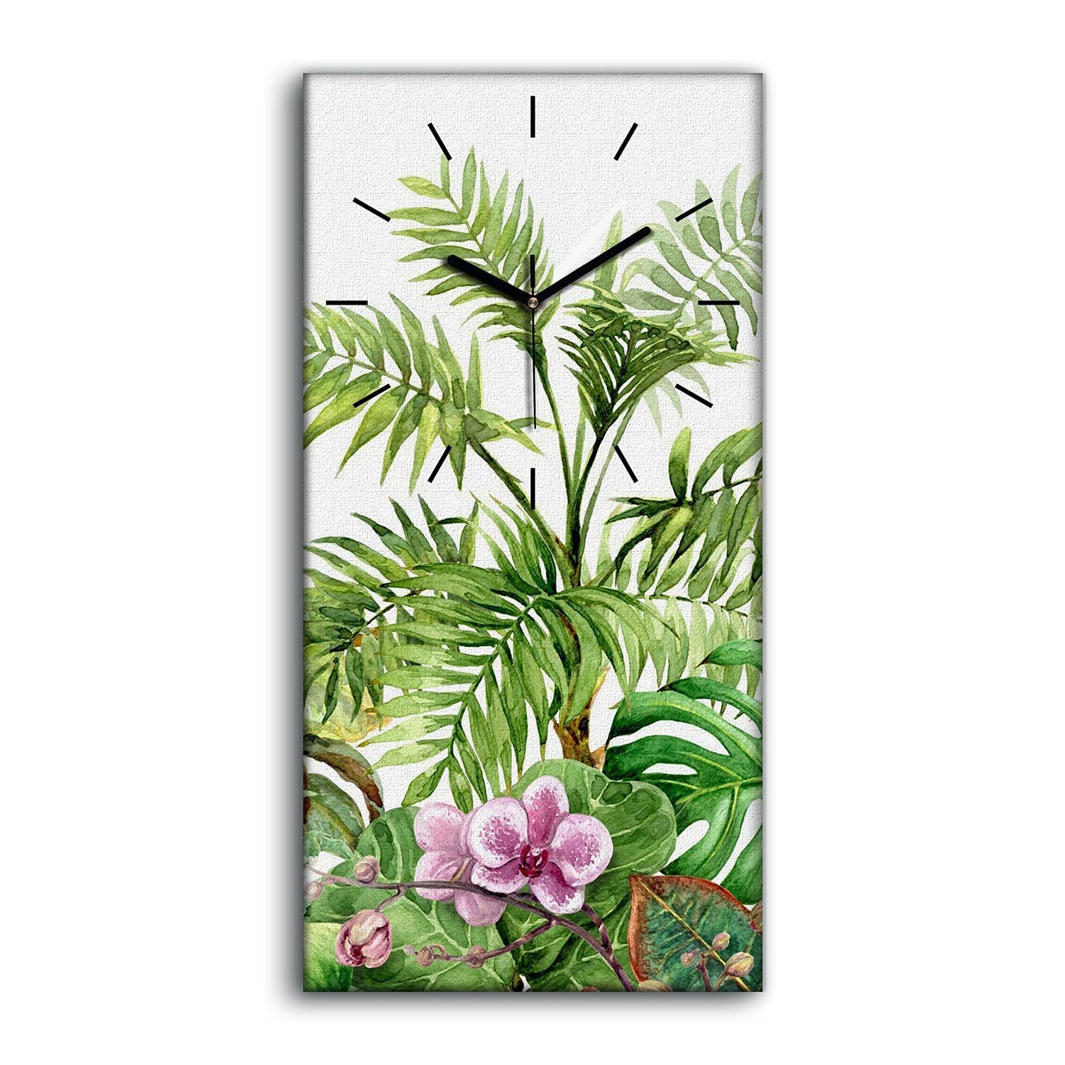 Horloge sur Toile salon et chambre tableau silencieux 30x60cm art mural végétal
