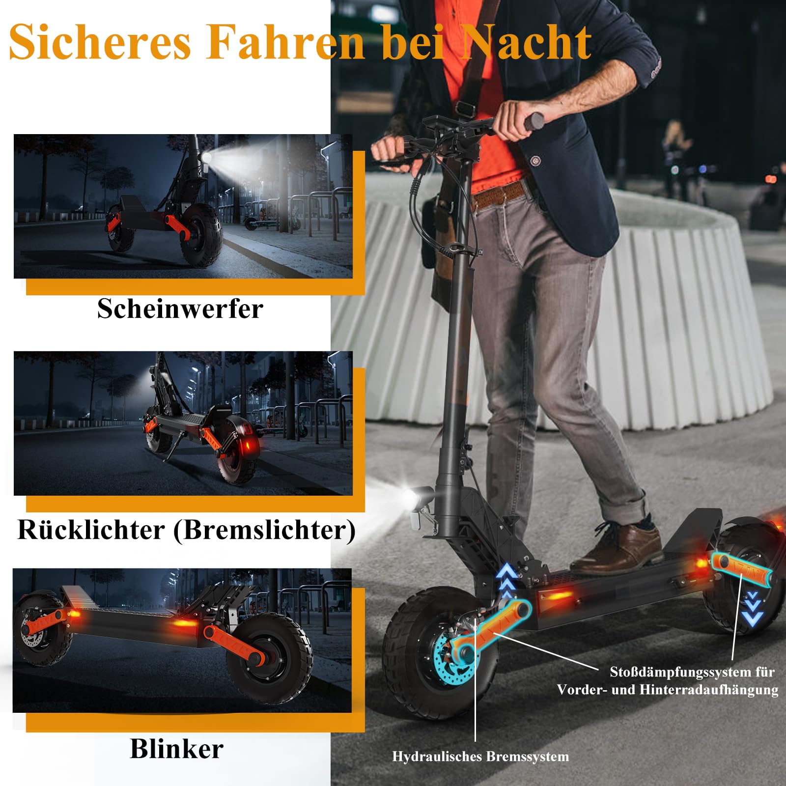 JOYOR E Scooter Roller S/Y/F-Serie, Reichweite von 40-100 km, Escooter 150 kg Tragkraft Einzel/Doppelmotoren, E Roller mit 10-Zoll-Geländereifen