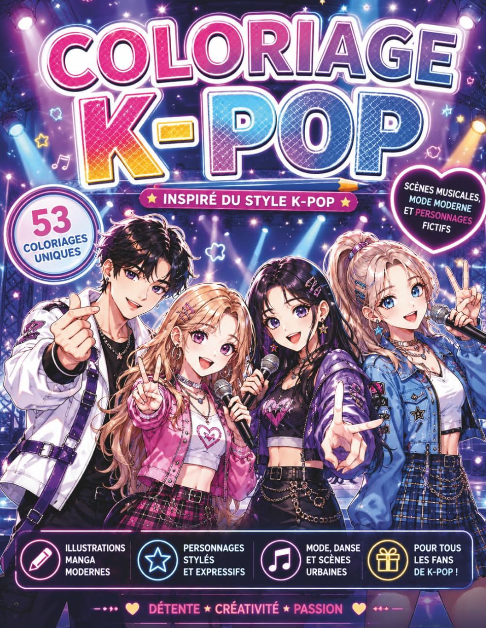 Coloriages inspirés du style K‑pop: Scènes musicales, mode moderne et personnages fictifs à colorier