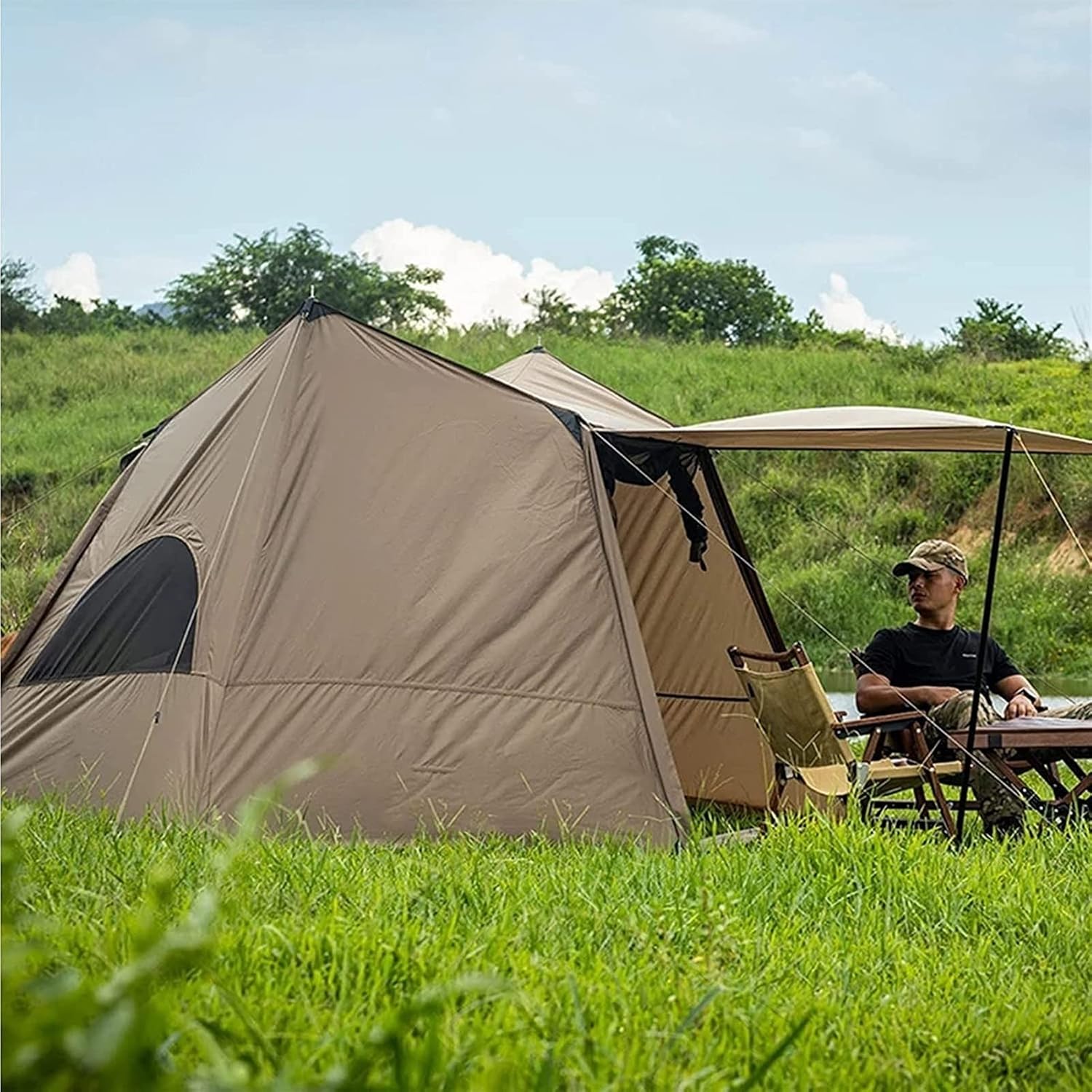 Le Dzx テント キャンプテント ３〜４人用 ２WAY ２重層 簡単設営 防風防水 通気性に優れ アウ Le Dzx テント キャンプテント ワンタッチ uvカット加工 防水PU素材