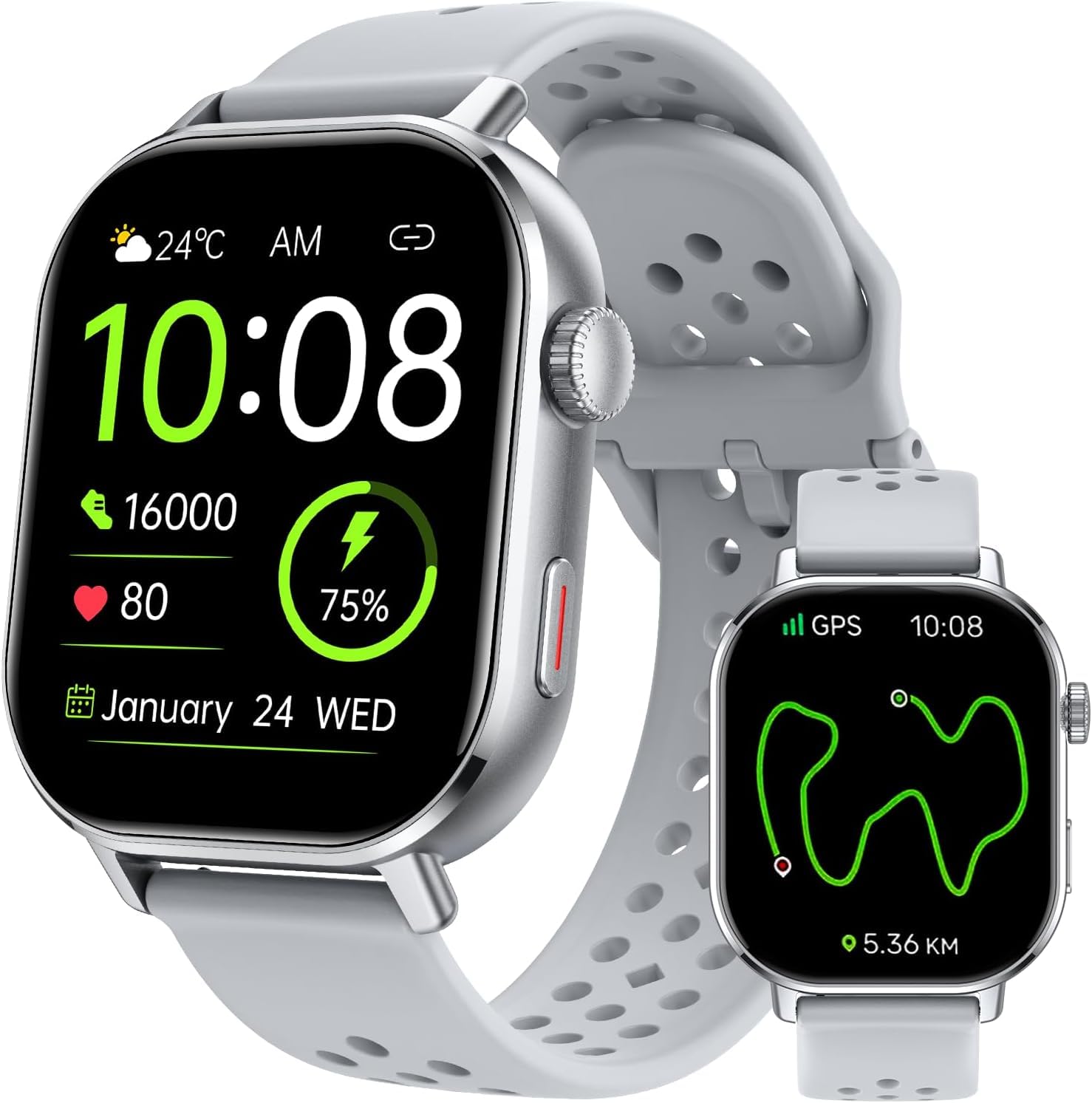 Reloj Inteligente Hombre Mujer, GPS Smartwatch Militares 2.06" AMOLED Llamadas Bluetooth 178+ Modos Deportivos, Monitor de Sueño/Podómetro/Pulsómetro, Resistencia al Agua 5ATM, para Android iOS Gris