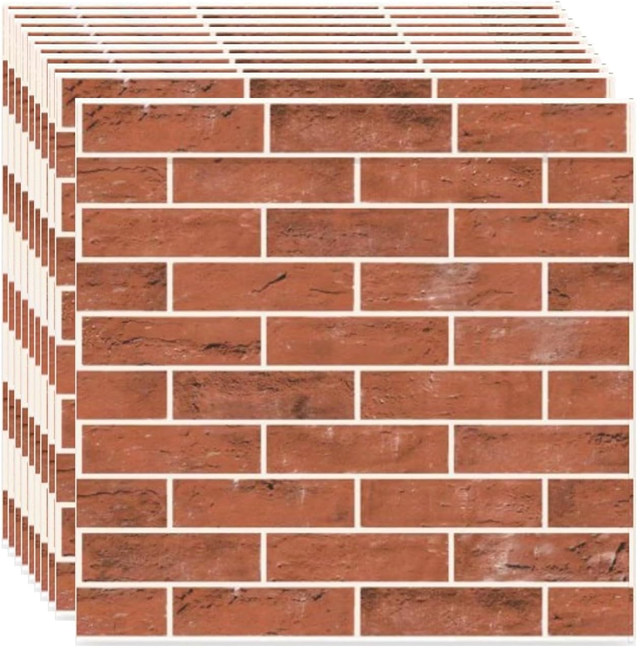 TLISMI 4 Pcs DIY Self Adhesive 3D Natural Subway Tiles Rustic Brick Embossed PE Foam Wall Sticker Easy Peel and Stick Waterproof Wallpaper Anti fouling Wall Panels for Home Decor (70X70cm, 5mm)