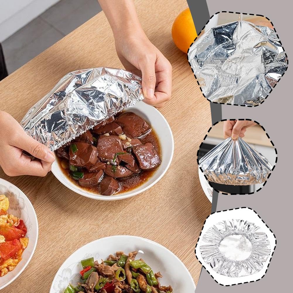 20 coperture per alimenti riutilizzabili in foglio di alluminio, resistenti al calore, per mantenere la freschezza, coperture multi-formato per ciotole, piatti, frutta e avanzi (argento, 20 pezzi