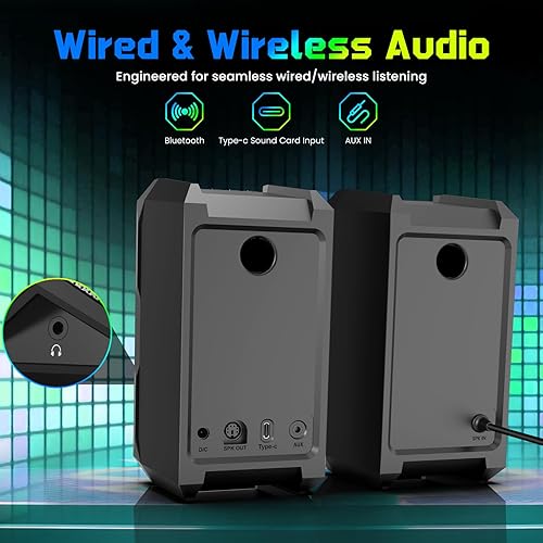 Miniatura 4 de Altavoces de computadora para música y juegos, altavoces alimentados por adaptador de CC para PC de escritorio o portátil, altavoz de escritorio