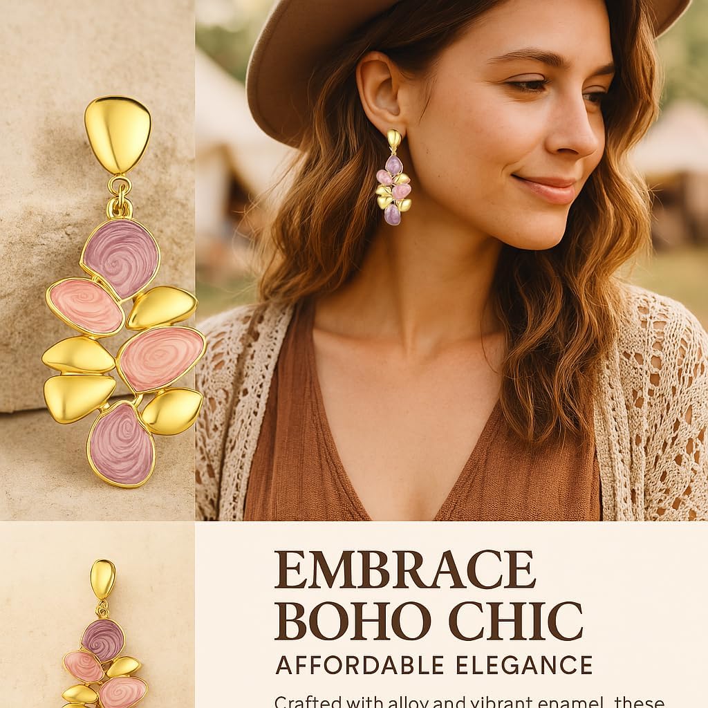 Kemstone Rose Gold & Silver Layered Dangle Earrings for Women – Lightweight Chandelier Teardrop Earrings – Hypoallergenic Fashion Jewelry Gift