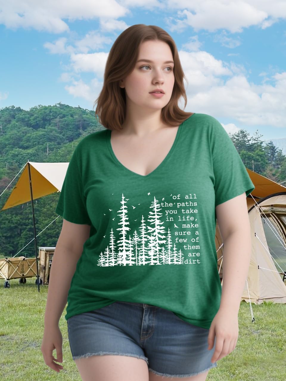 Plus Size T Shirt for Women Vintage Adventure Awaits Tshirt Hiking Shirts Mountain Graphic Tees Short Sleeve Tops - Image 3