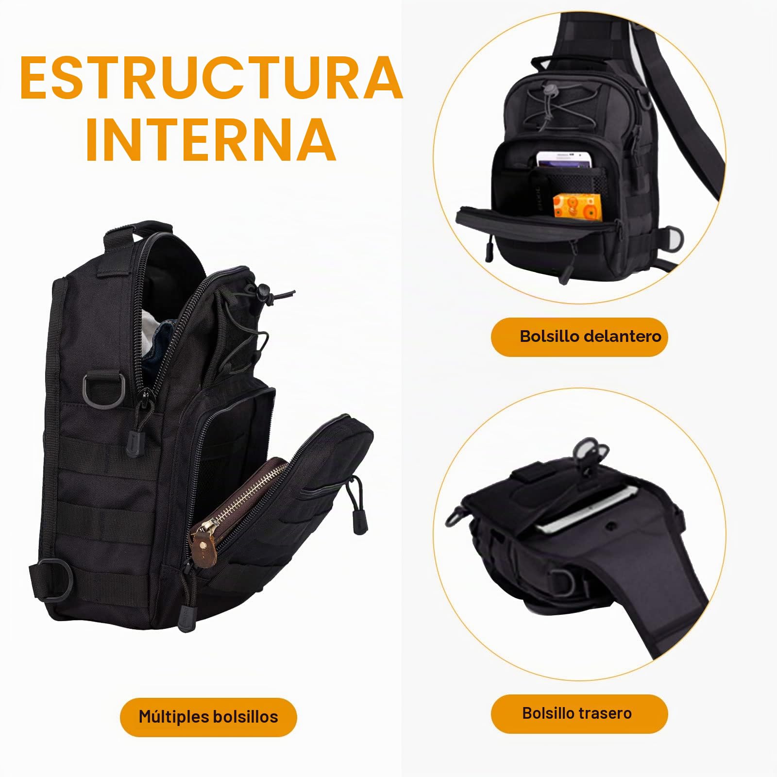 HUNTVP Bandolera Riñonera Hombre Mochila Táctical Militar para Correr Senderismo Ciclismo Camping Caza, Negro/Marrón/Camuflaje