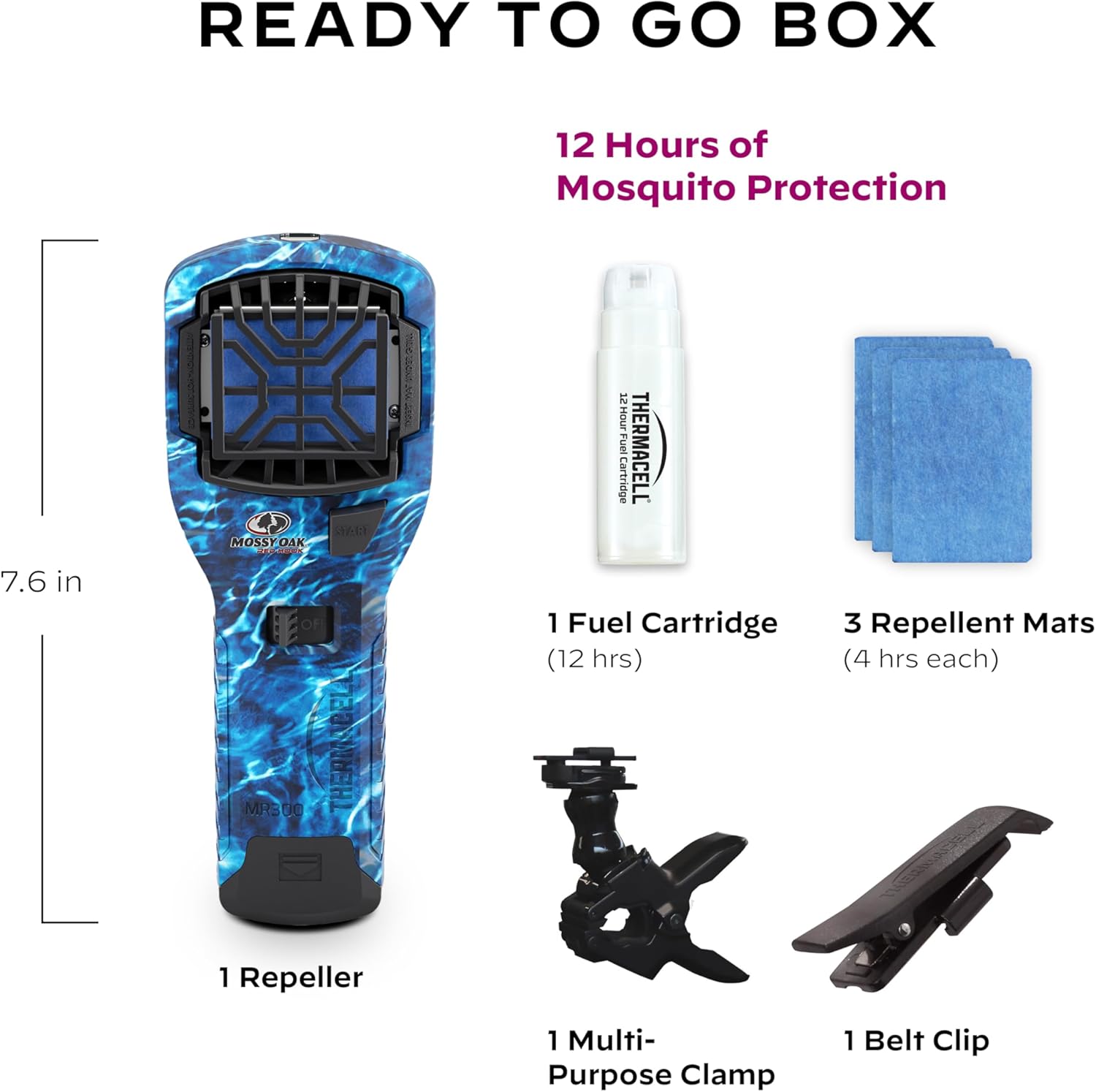 Thermacell Mosquito Portable Repeller Mossy Oak Bundle; Fishing Edition; Includes 12-Hour Refill, Belt Clip & Multipurpose Clamp; 15 Foot Zone of Protection; Mosquito Repellent for Outdoor Adventure