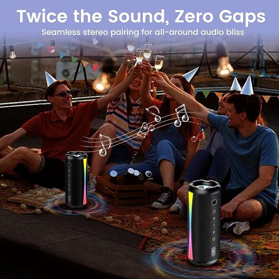 Portable Bluetooth Speaker, 2026 Latest Speakers Wireless Bluetooth 5.4 with 7 RGB Light Modes & 20H Playtime with Deep Bass, TWS Pairing, IPX7 Waterproof Speaker for Home, Travel, Party