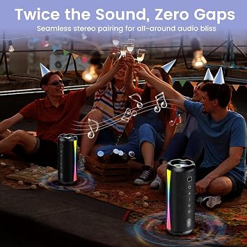 Portable Bluetooth Speaker, 2026 Latest Speakers Wireless Bluetooth 5.4 with 7 RGB Light Modes & 20H Playtime with Deep Bass, TWS Pairing, IPX7 Waterproof Speaker for Home, Travel, Party