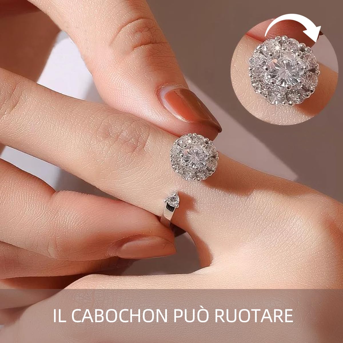 FEIKFEIZ Anello in Moissanite per donna, diamante coltivato in laboratorio da 1-2CT, argento 925 placcato in oro bianco 18K, anello aperto regolabile, anello di fidanzamento.