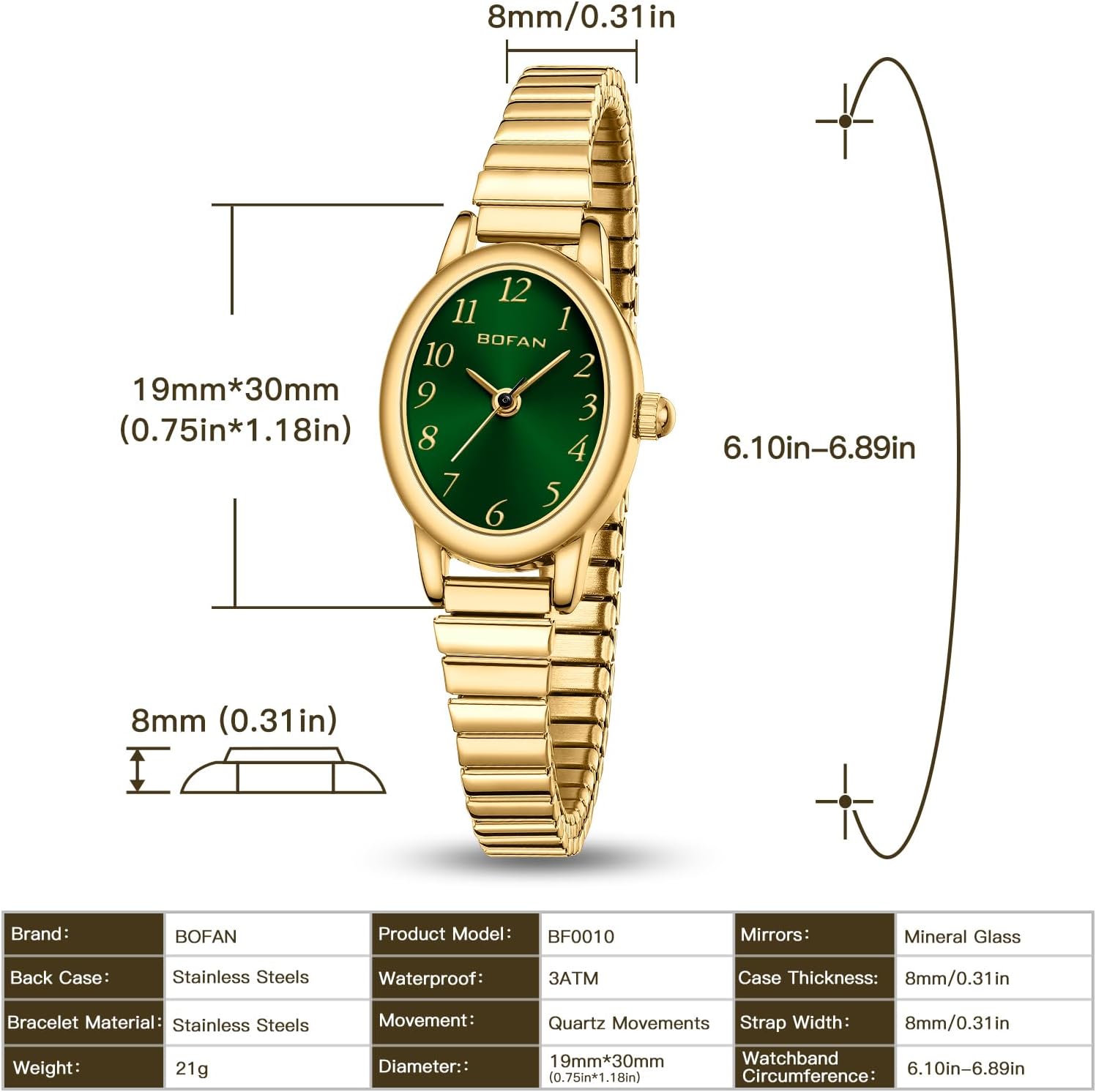 BOFAN Small Gold Watches for Women Easy Read Ladies Quartz Wrist Watch with Stainless Steel Expansion Band,Waterproof. - Image 4