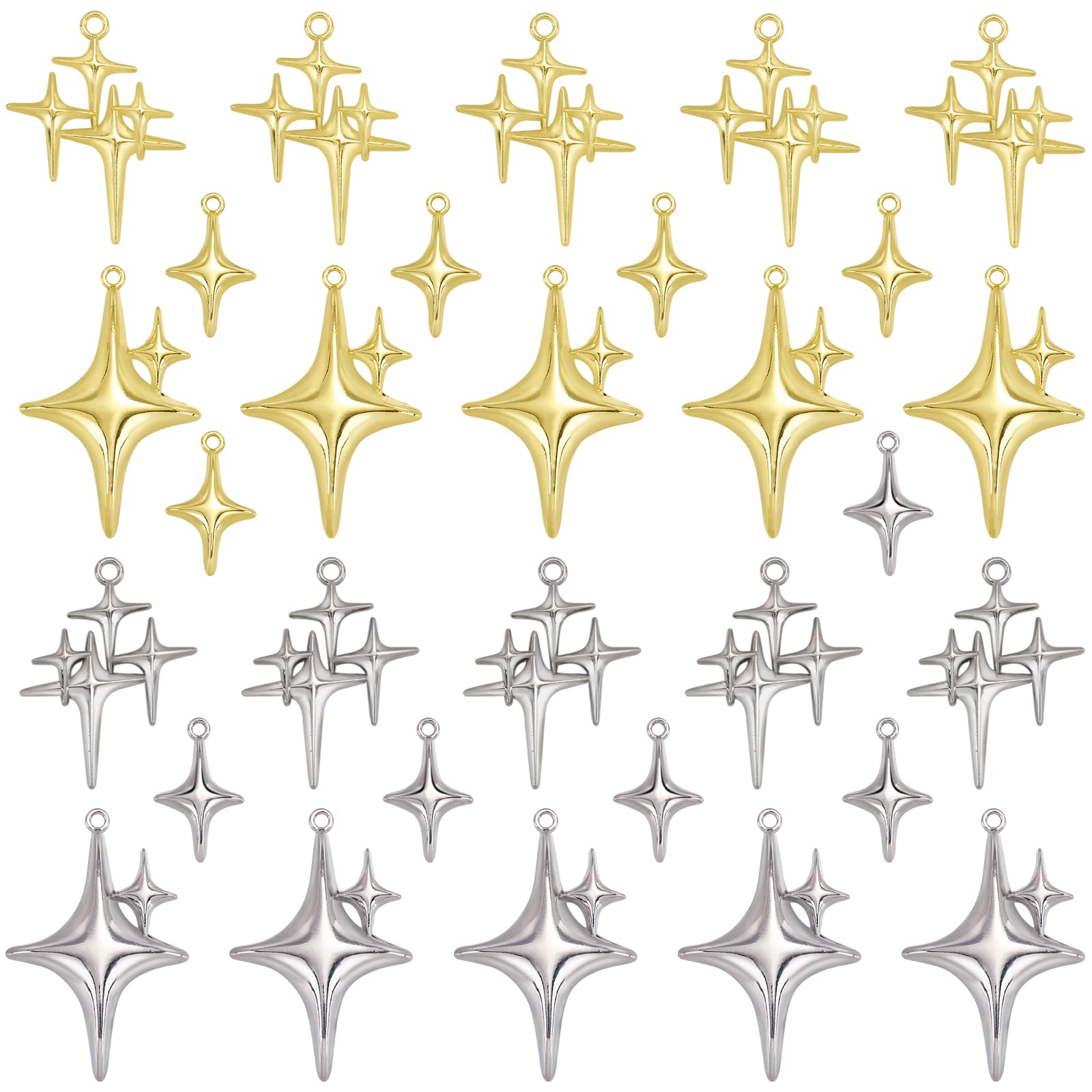 COGCHARGER 3 Piece Four Star DIY Pendant DIY Star Charms MINi Star Shaped Pendants With Jump Rings For Jewelry Making Findings DIY Craft Supplies Necklaces Earrings Bracelet