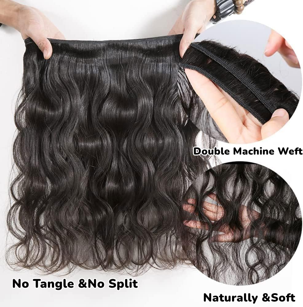 Bundles Human Hair 100% Unprocessed Brazilian Virgin Body Wave Human Hair Bundles 3 Bundle Total 300g Natural Black Color 18 20 22 Inch - Image 3