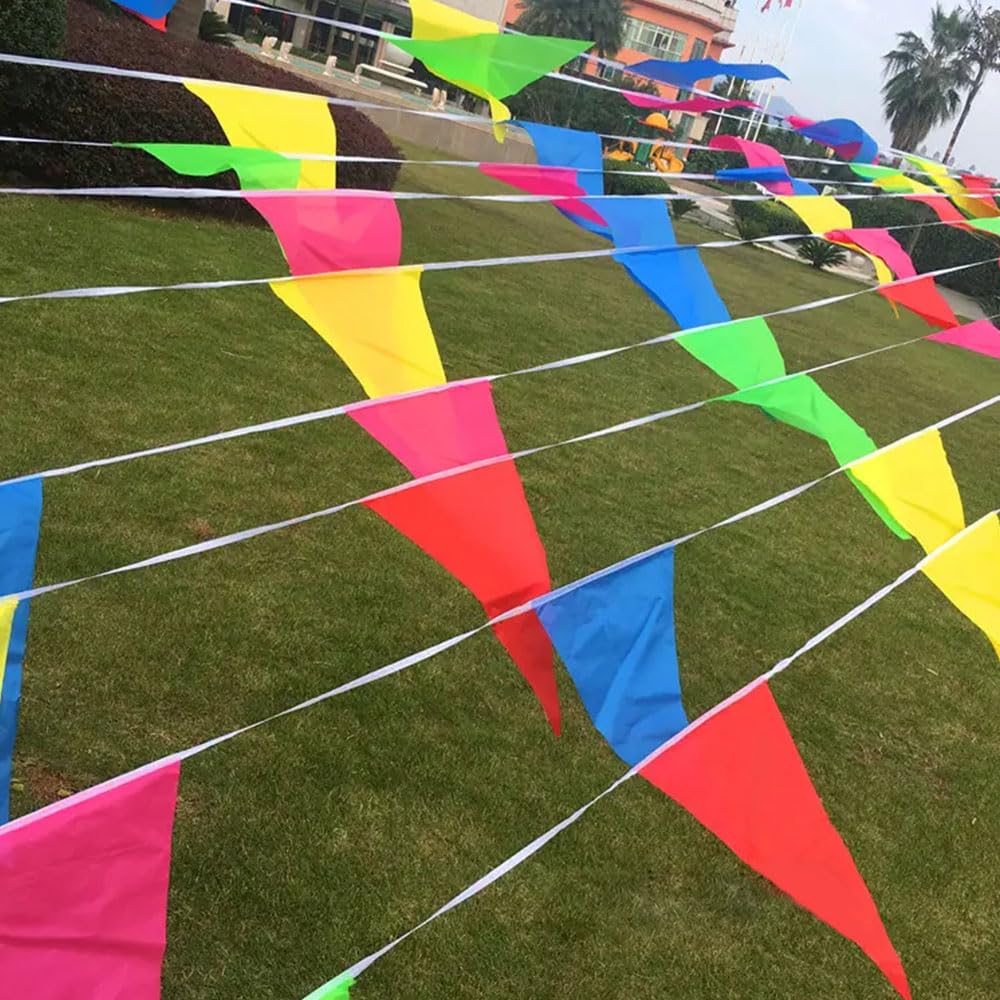 Voarge - Guirnalda de banderines triángulo, 80 m, multicolor banderol, triángulo bunting de fiesta, guirnalda, nailon impermeable para cumpleaños, boda, fiesta prenatal, jardín