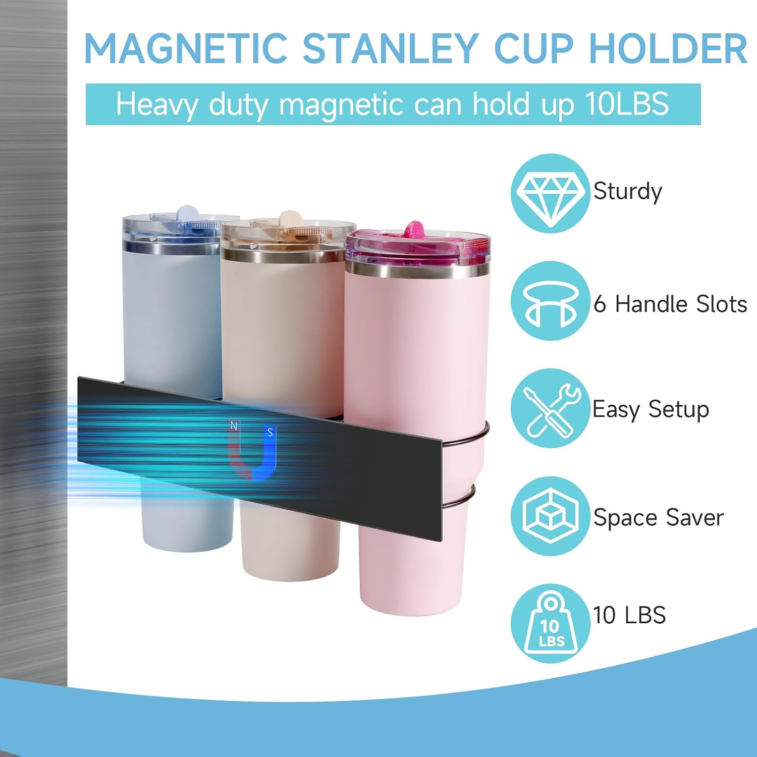 2 Pack Magnetic Cup Holder for Fridge, Water Bottle Organizer for Stanley 30oz and 40oz with Handle, Tumbler Organizer for Stanley Cup Accessories Lid, Heavy Duty Magnetic Cup Storage - Image 3