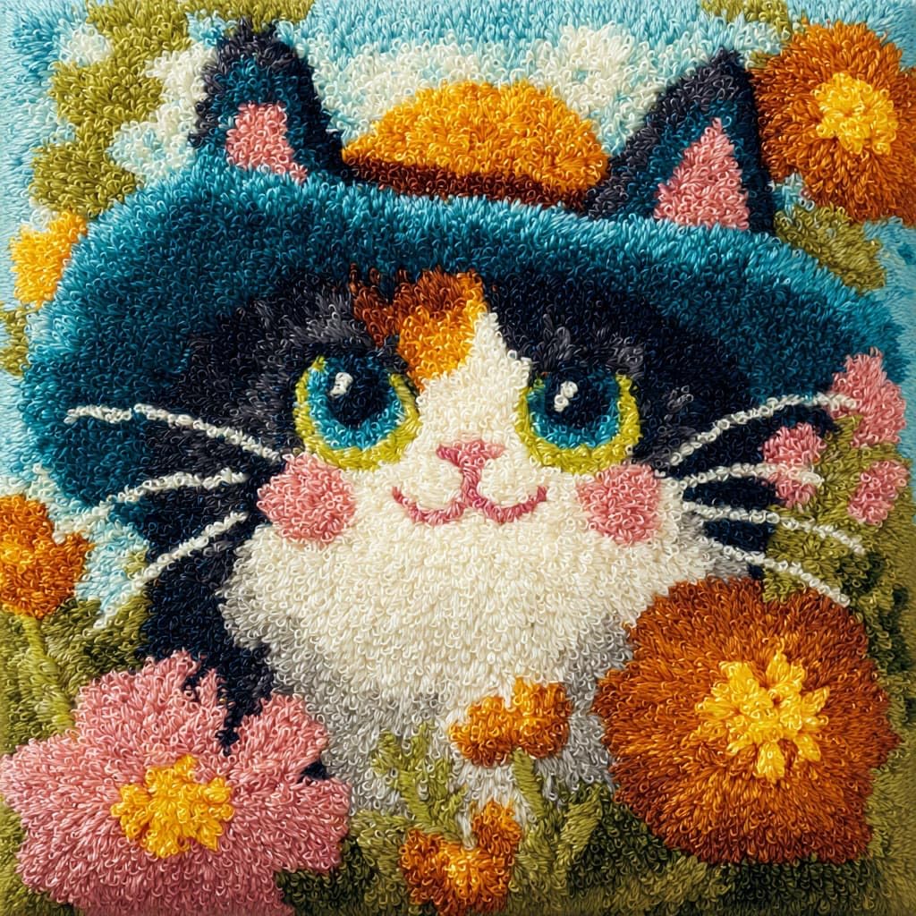 Henypt Latch Hook Cushion Kits, Cats and Flowers