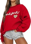 Dressmine Sweatshirt pour femmes tendance 2026 Hauts manches longues surdimensionnées Col rond Pull Hoodies Mama Sweater Chemises décontractées