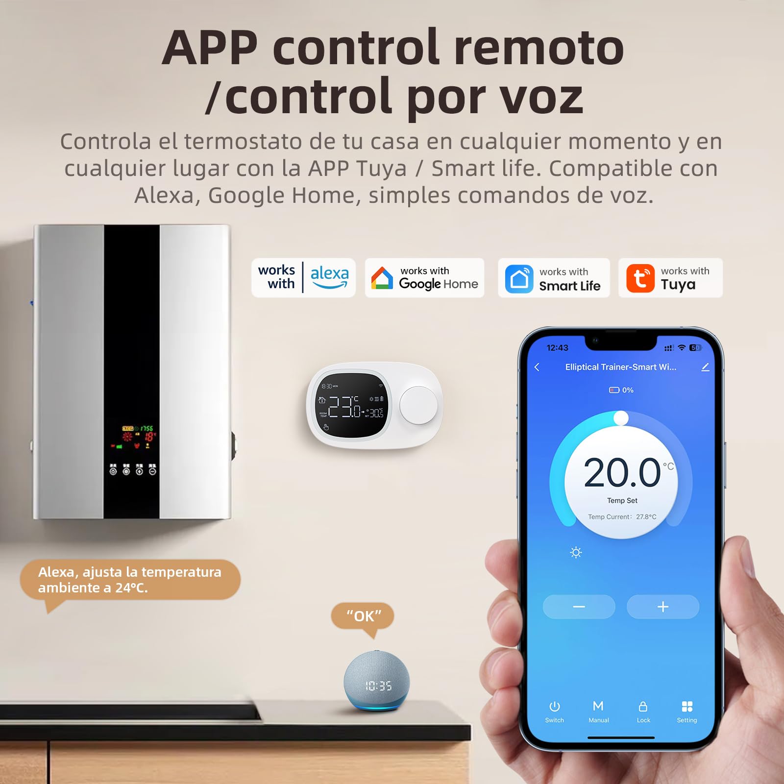 MIUCDA Termostato inteligente para calefacción y enfriamiento, termostato de pared, funciona con pilas, para montaje en superficie, termostato de calefacción WiFi para calderas de gas con error de voz