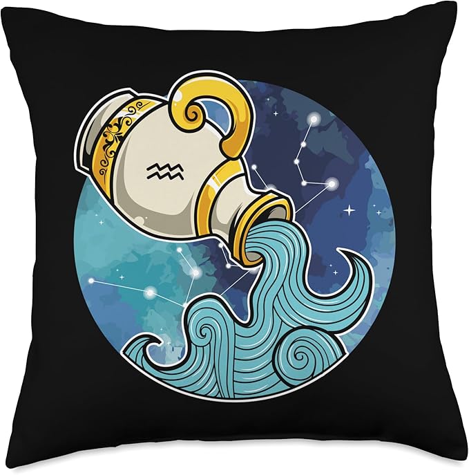 Aquarius Zodiac Sign Astrological Signs Horoscope Birthday Throw Pillow