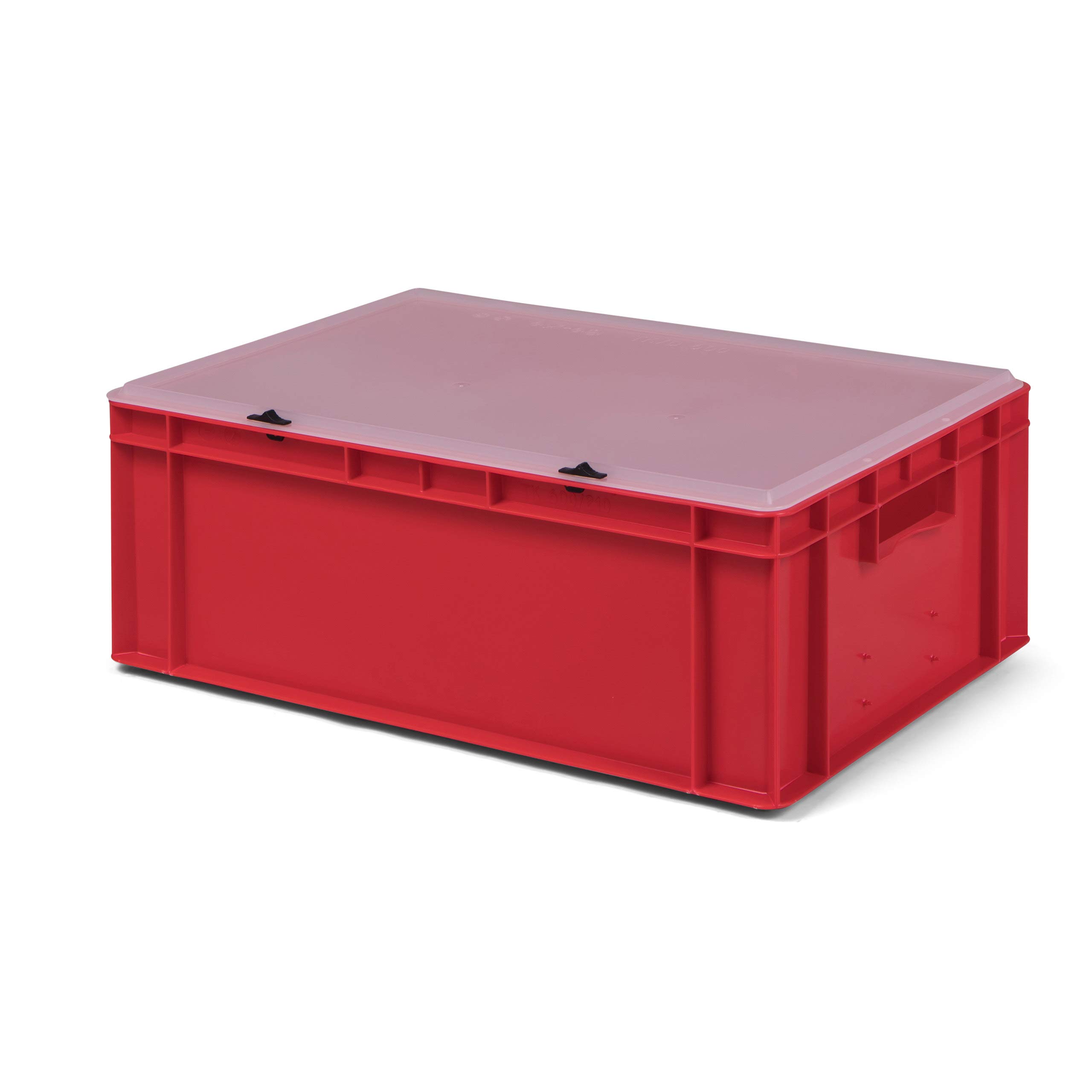 1a-TopStore 3 szt. skrzynka transportowa TK621-D, czerwona, z przezroczystą pokrywką, 600 x 400 x 221 mm (dł. x szer. x wys.), z polipropylenu, pojemność: 40 litrów, nośność: 50 kg, nadaje się do