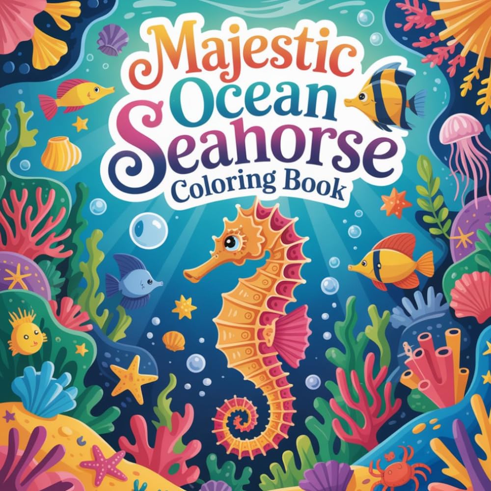 Majestic Ocean Seahorse Coloring Book: seahorse relaxation women coloring book, seahorse stress relief kids book, seahorse ocean focus teens book, ... color book, seahorse stress relief women book