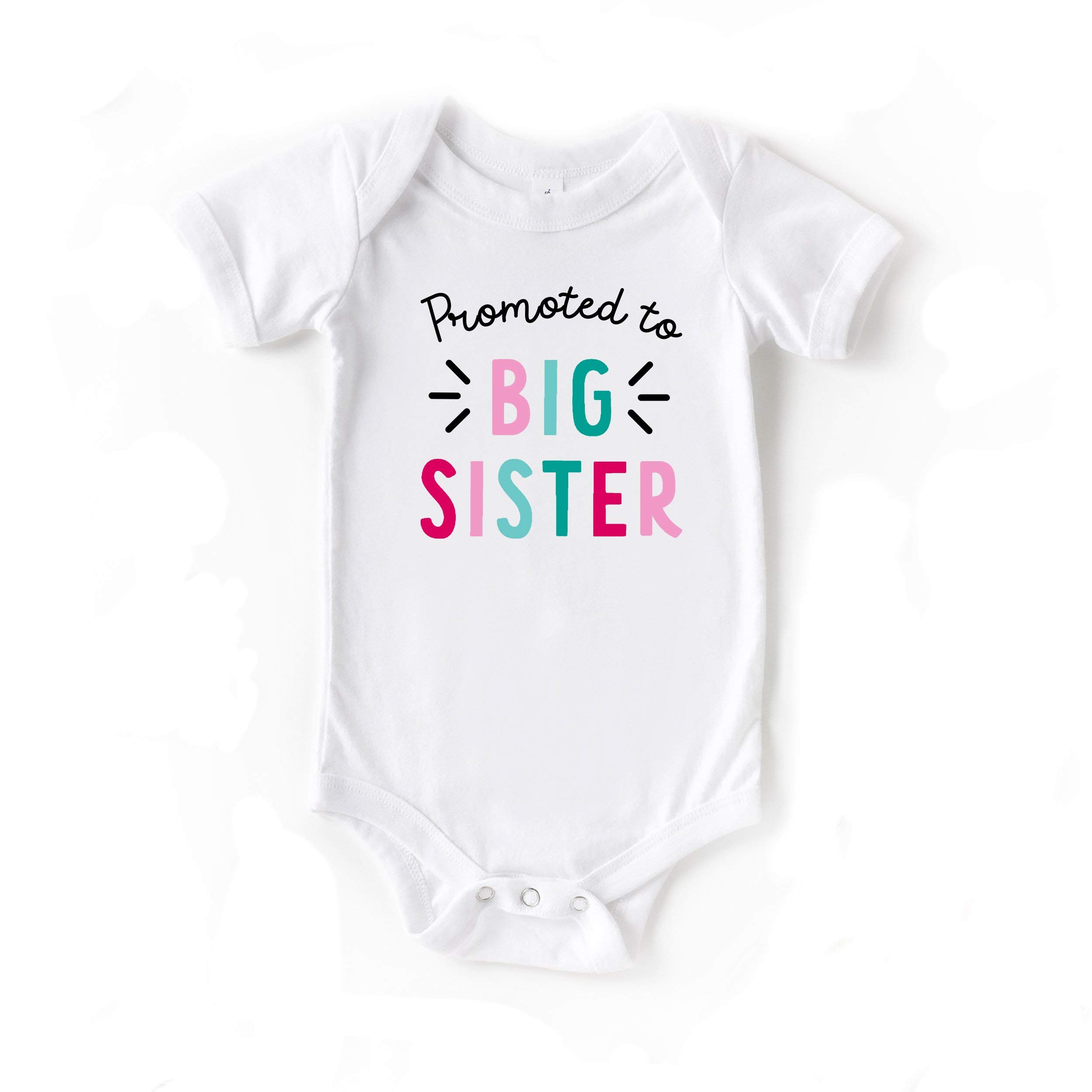 Little Spunkies Promoted to Big Sister Pregnancy Announcement Cute Baby Girl Short Sleeve Bodysuit White
