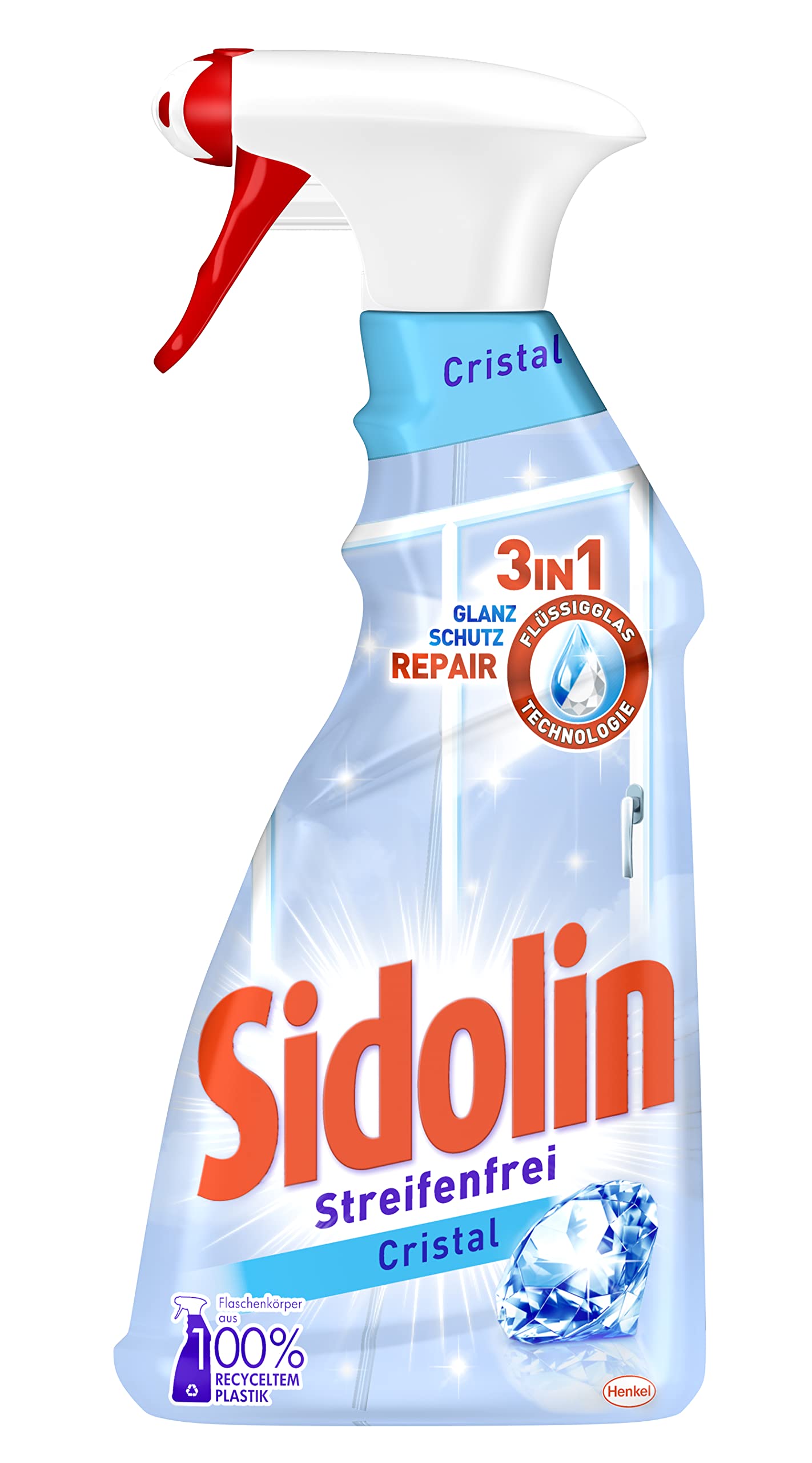 Sidolin Cristal - Detergente spray per vetri senza aloni, con effetto perlato, biodegradabile, in flacone spray da 500 ml