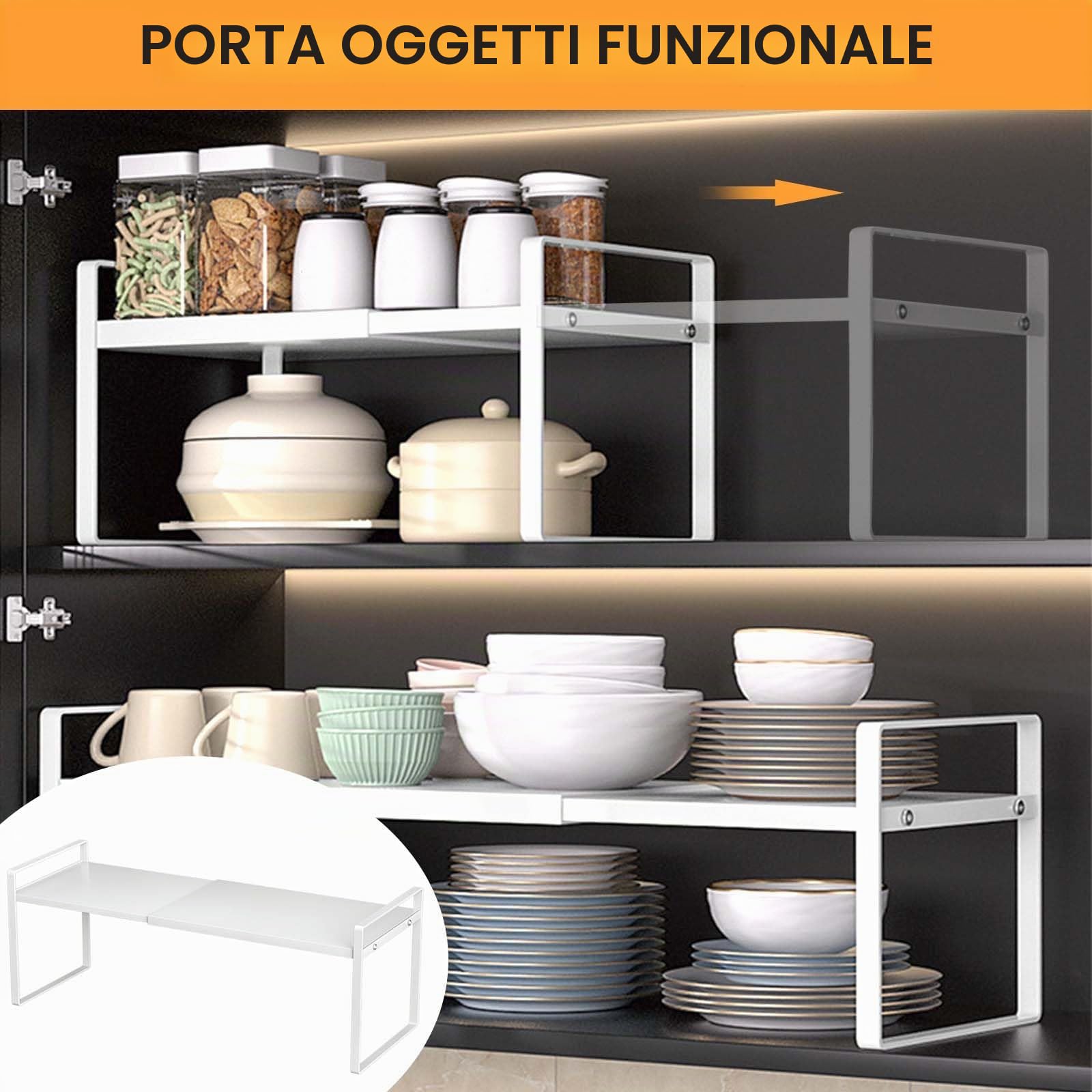 Scaffale allungabile per armadio da cucina, mensola da cucina, mensola per armadio, mensola per spezie estensibile, mensola per dispensa, organizer per armadio regolabile per banconi da cucina, 35 a