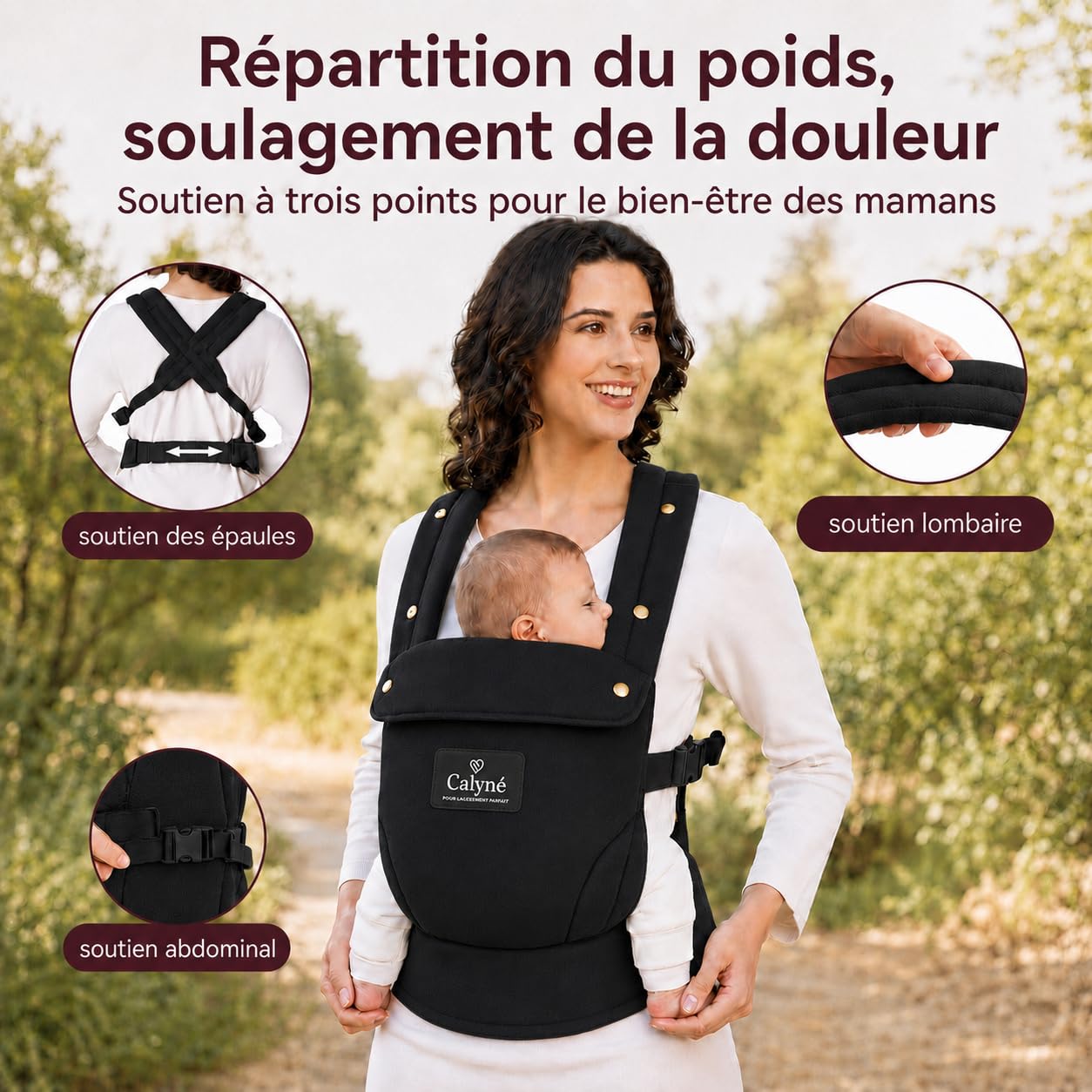 Porte-bébé Calyné, Pochette Biberon, Bretelles Croisées, Réglable 3 à 15 kg