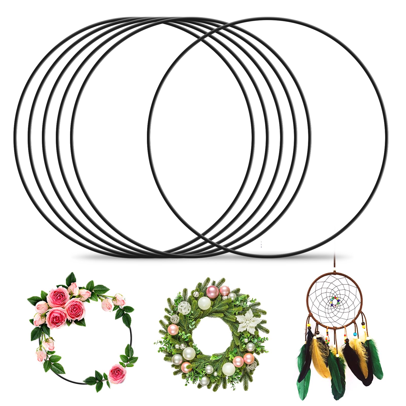 8 Cercles Métal Noir 25cm - Anneaux Pour Couronnes DIY, Décor Noël Et Mariage