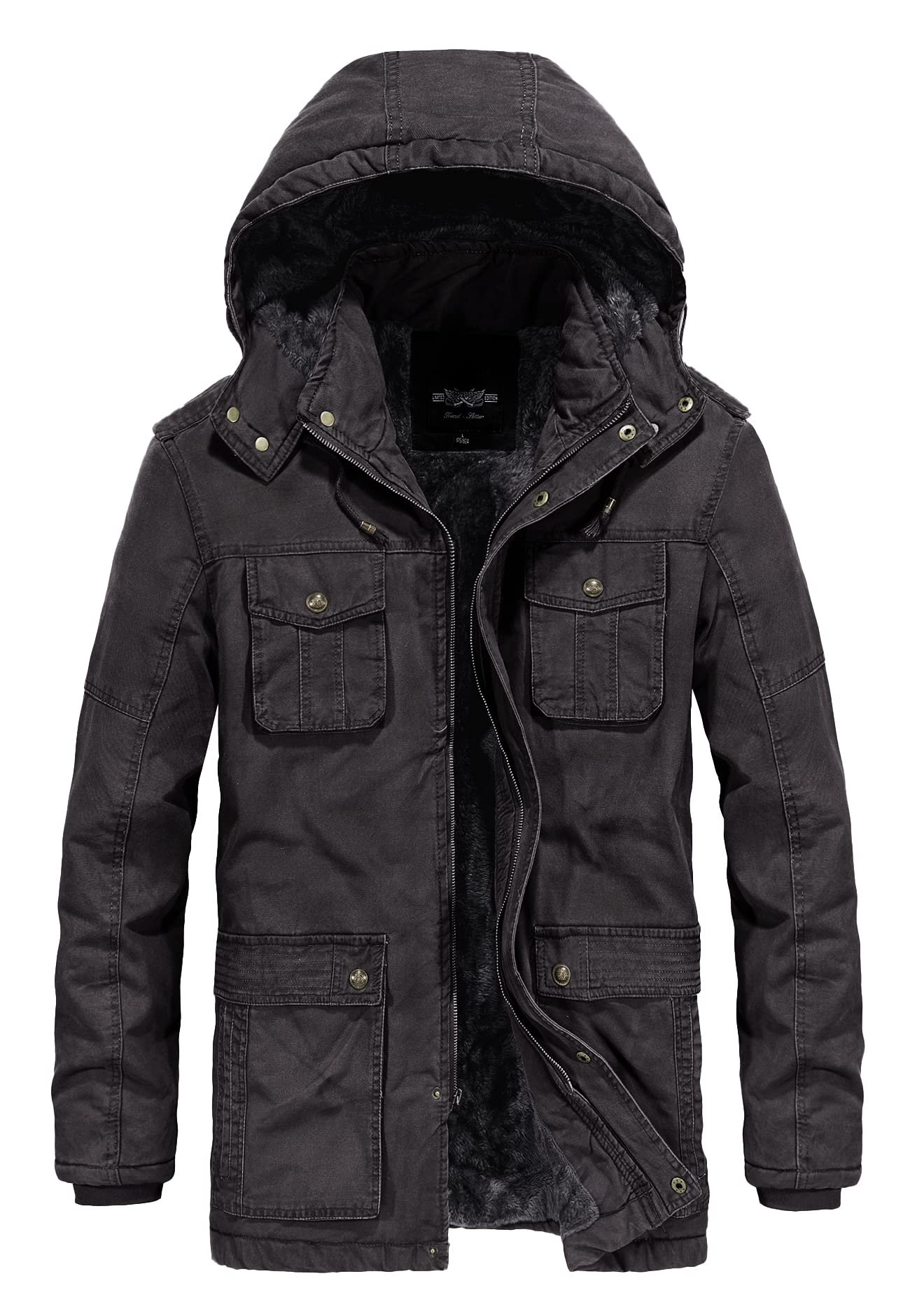 JYGMen's Winter Thicken Coat Casual Military Parka Jacket with Removable Hood