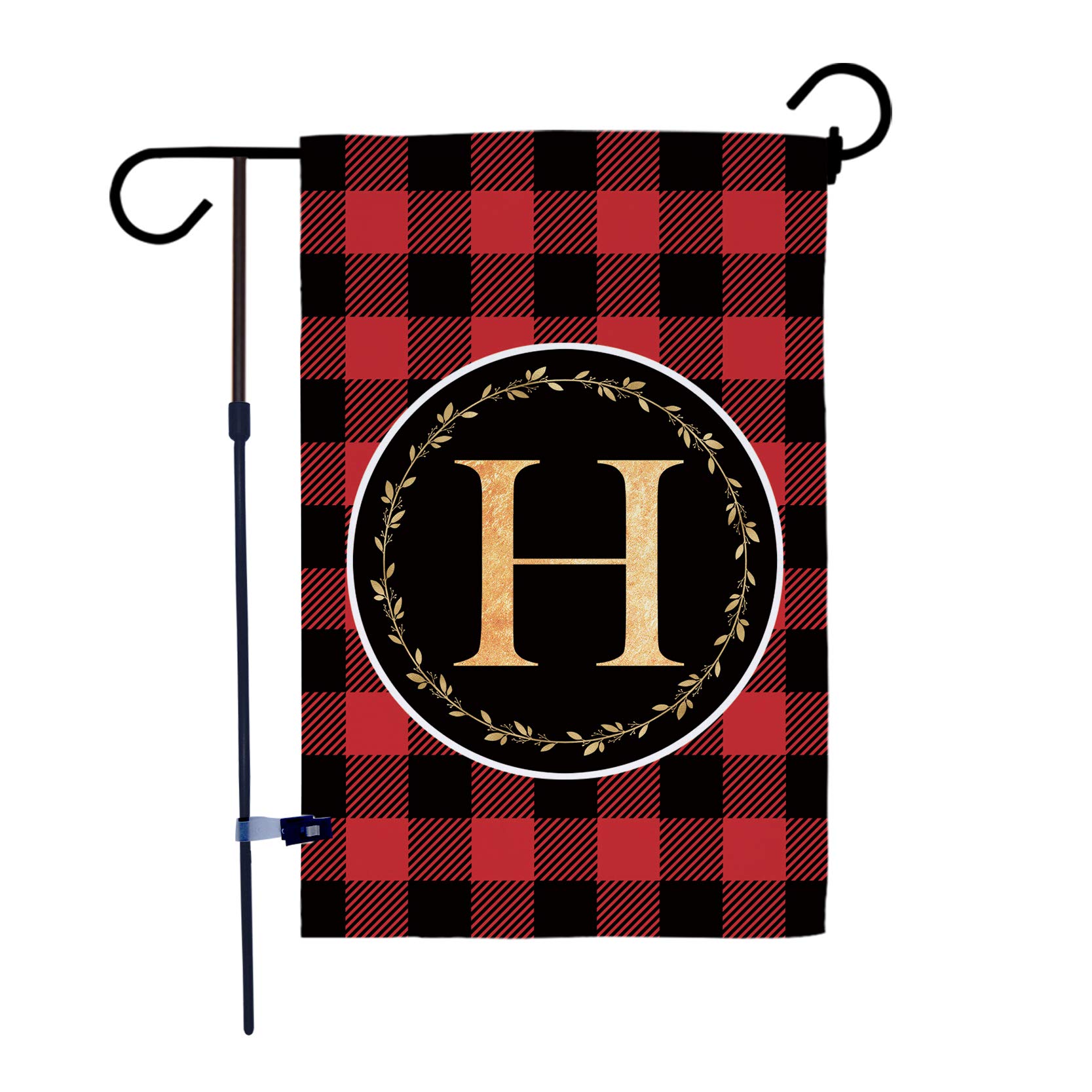 AKPOWERGarden Flag Black and Red Plaid Check Vertical Double Sided Farmhouse Burlap Yard Outdoor Decor Classic Monogram Letter 12.5 x 18 Inch H