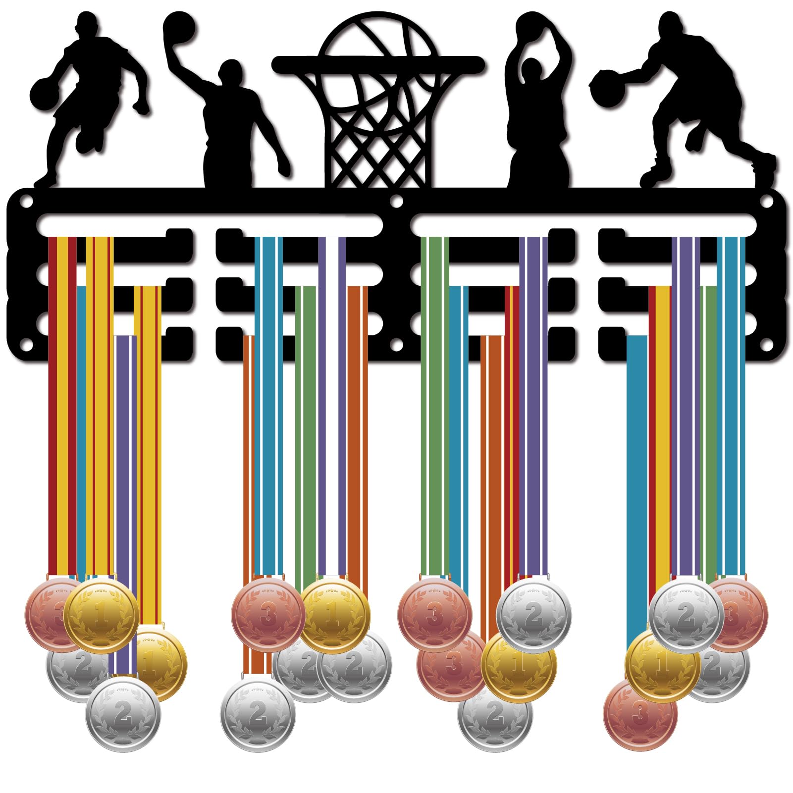 CREATCABIN Porta Medaglie da Basket Appendiabiti per Medaglie Espositore per Premi da Appendere alla Parete Decorazione della Stanza 3 Linea Design Contiene 60+ medaglie Regalo per Atleti di 29x13cm