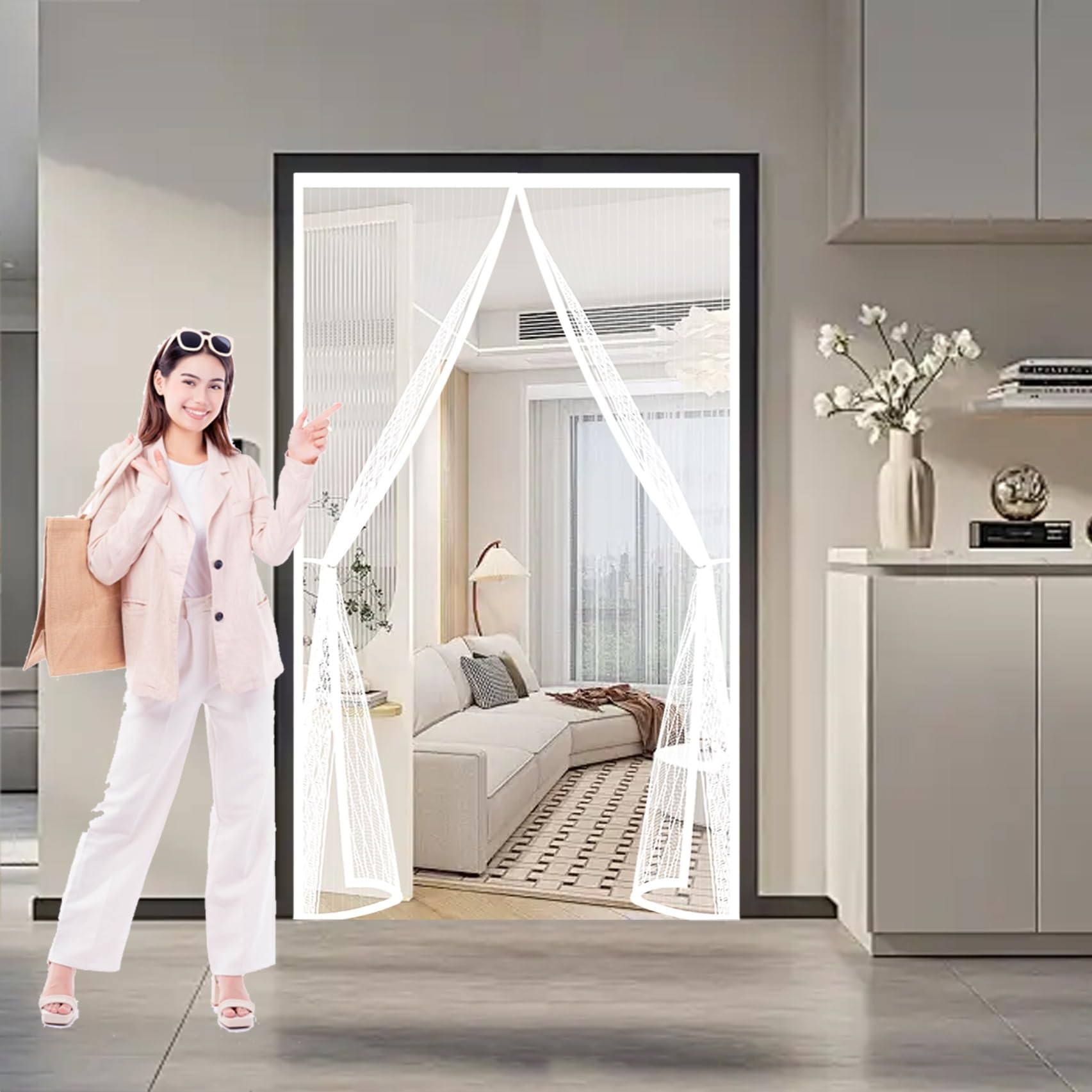 Moustiquaire de porte pour balcon blanche 134 x 212 cm magnétique