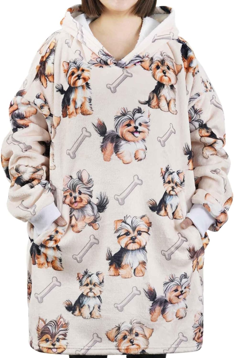 Yorkie Gifts for Yorkie Lovers & Dog Mom, Wearable Blanket Hoodie, Oversized Wearing Blanket with Two Large Pocket for Birthday & Christmas