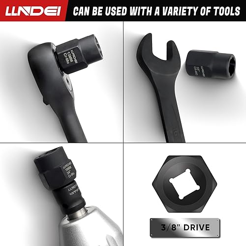 Miniatura 7 de LLNDEI Kit extractor de pernos, 15 piezas de extracción de tuercas peladas fáciles de sacar con accionamiento de 38 pulgadas, acero CR-MO resistente