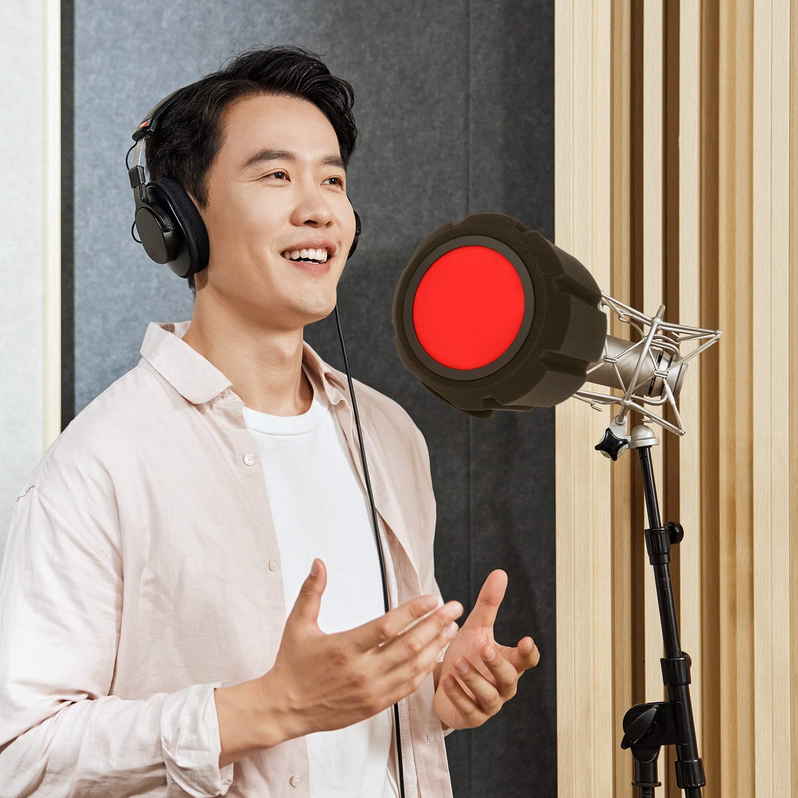 Colaxi Microphone Screen Acoustic Filter Windscreen Isolation Shield Professional with Mesh Cover, Standard Red